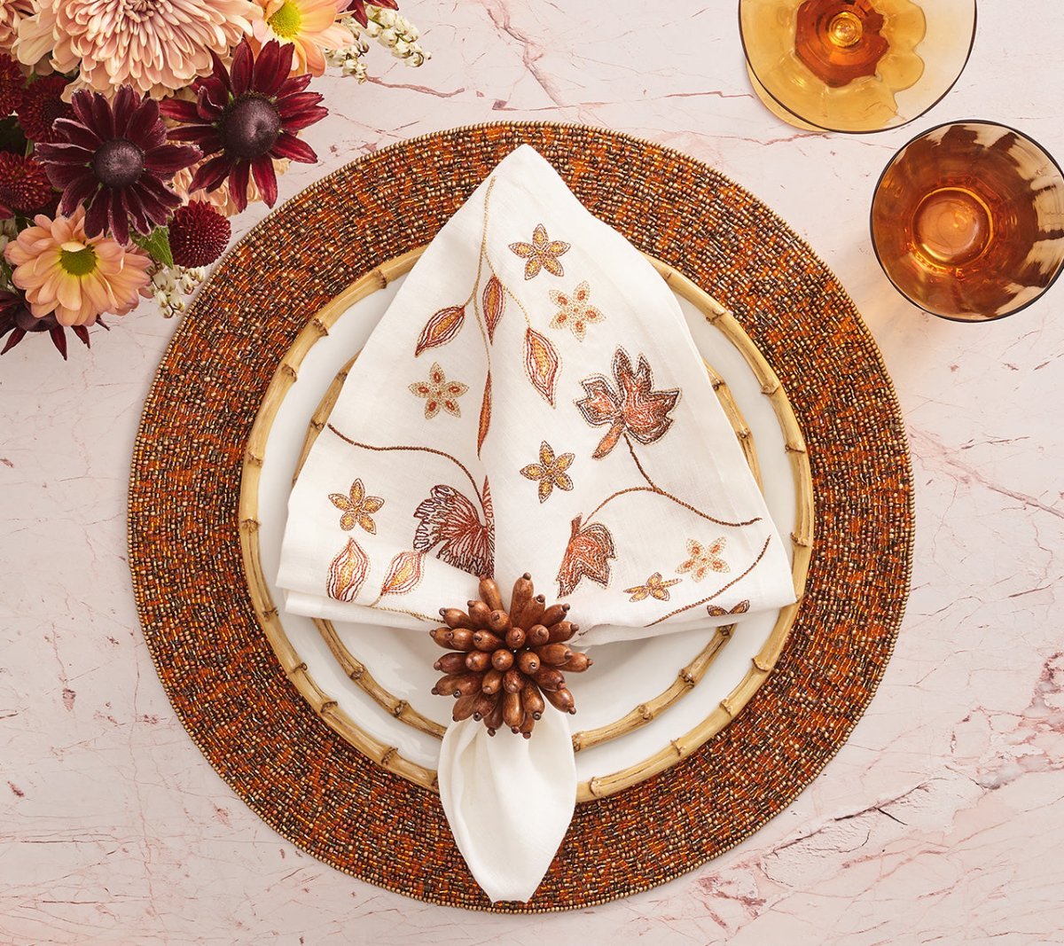 Elegant Brown Florette Napkin Rings - Set of 4 for Wedding, Dinner Party & Holiday Table Decor