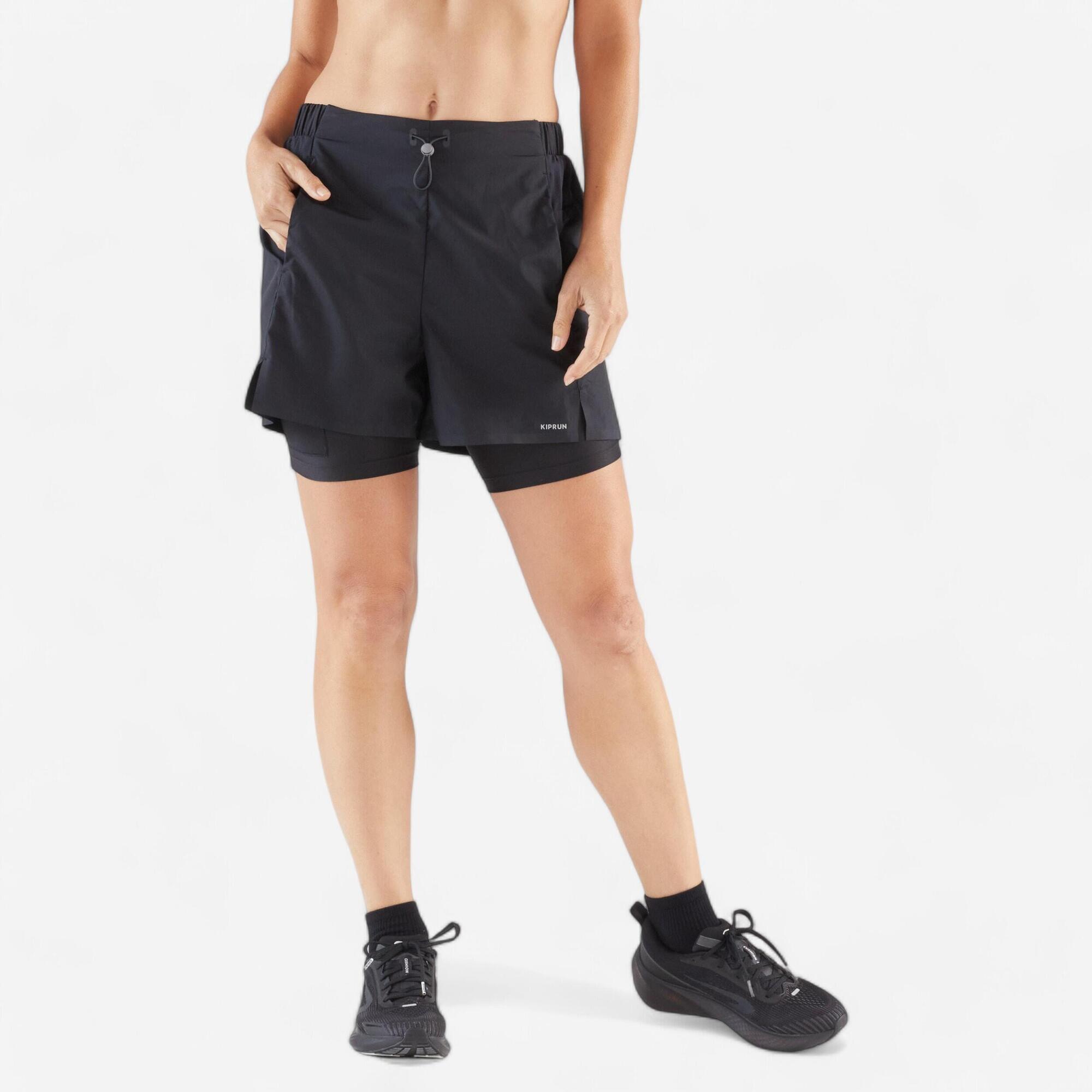 Kiprun Women's Run 500 2-in-1 Compression Running Shorts - High Waist Athletic Shorts with Built-in Liner for Women - Perfect for Running, Training & Gym Workouts