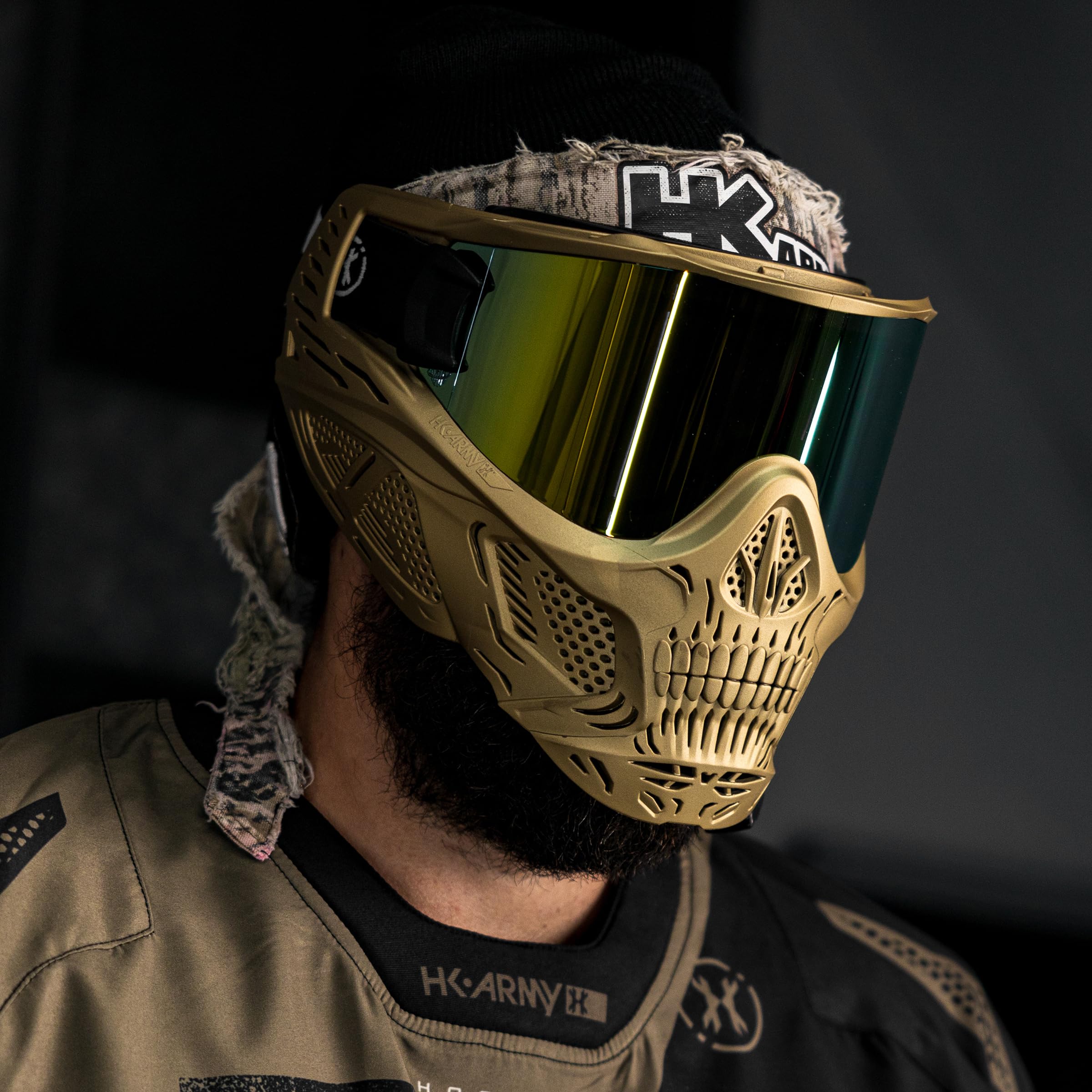 HK Army HSTL Skull Paintball Goggles & Airsoft Mask - Metallic Gold Tactical Face Protection for Outdoor Sports & Airsoft Battles