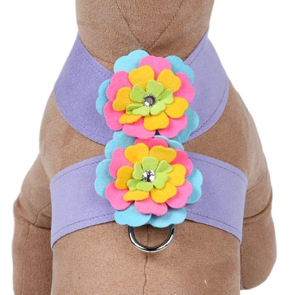 Susan Lanci Lavender Tinkie Fantasy Flower Dog Harness with Swarovski Crystals - Medium Size Ultrasuede Pet Vest for Small Dogs, Perfect for Weddings, Parties & Special Occasions