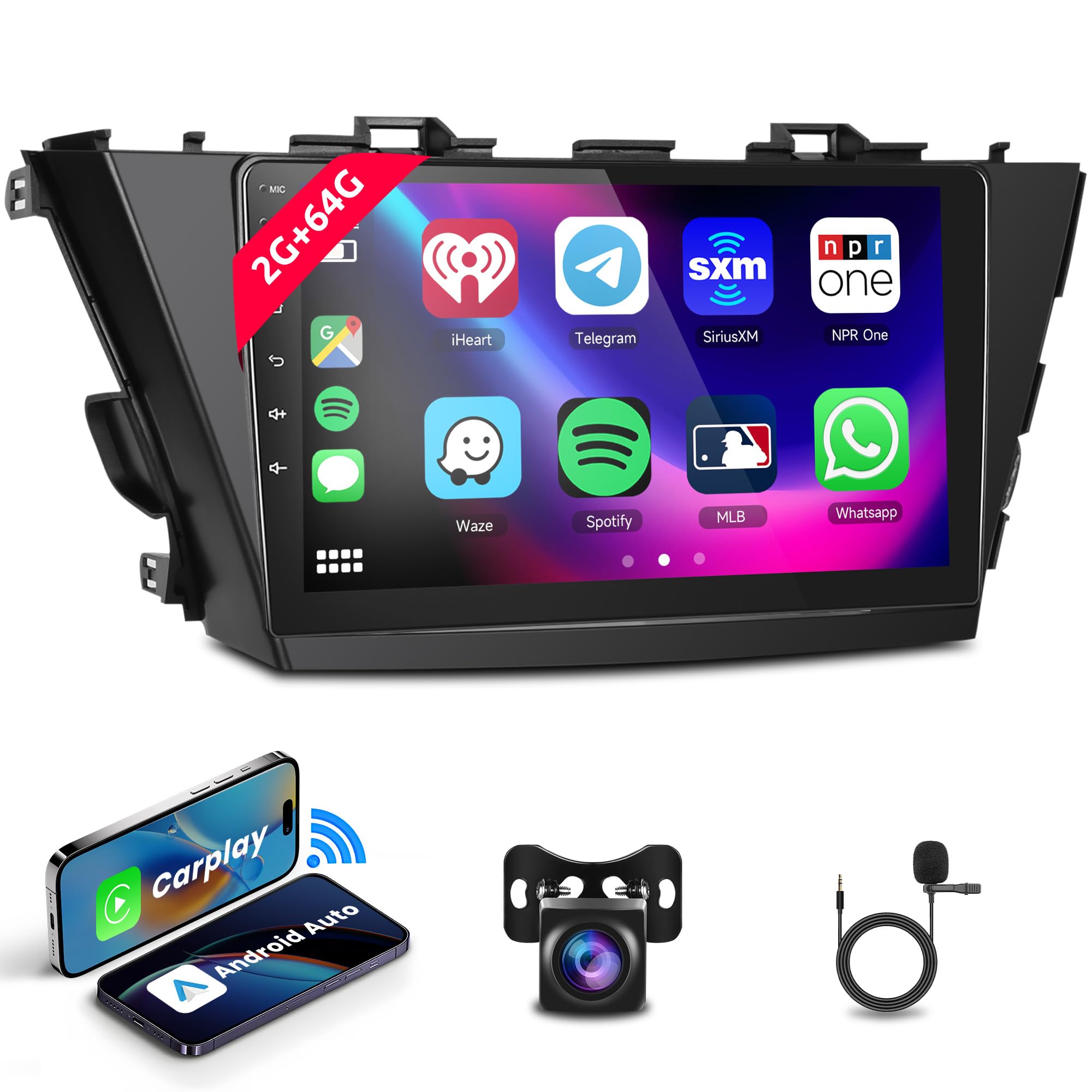 2G 64G Android Car Stereo for Toyota Prius Plus V Alpha LHD RHD 2012-2017 - 9 Inch Touch Screen with Wireless CarPlay, Android Auto, GPS, Bluetooth, WiFi, FM RDS & Backup Camera - Perfect for Upgrading Your Car's Entertainment System