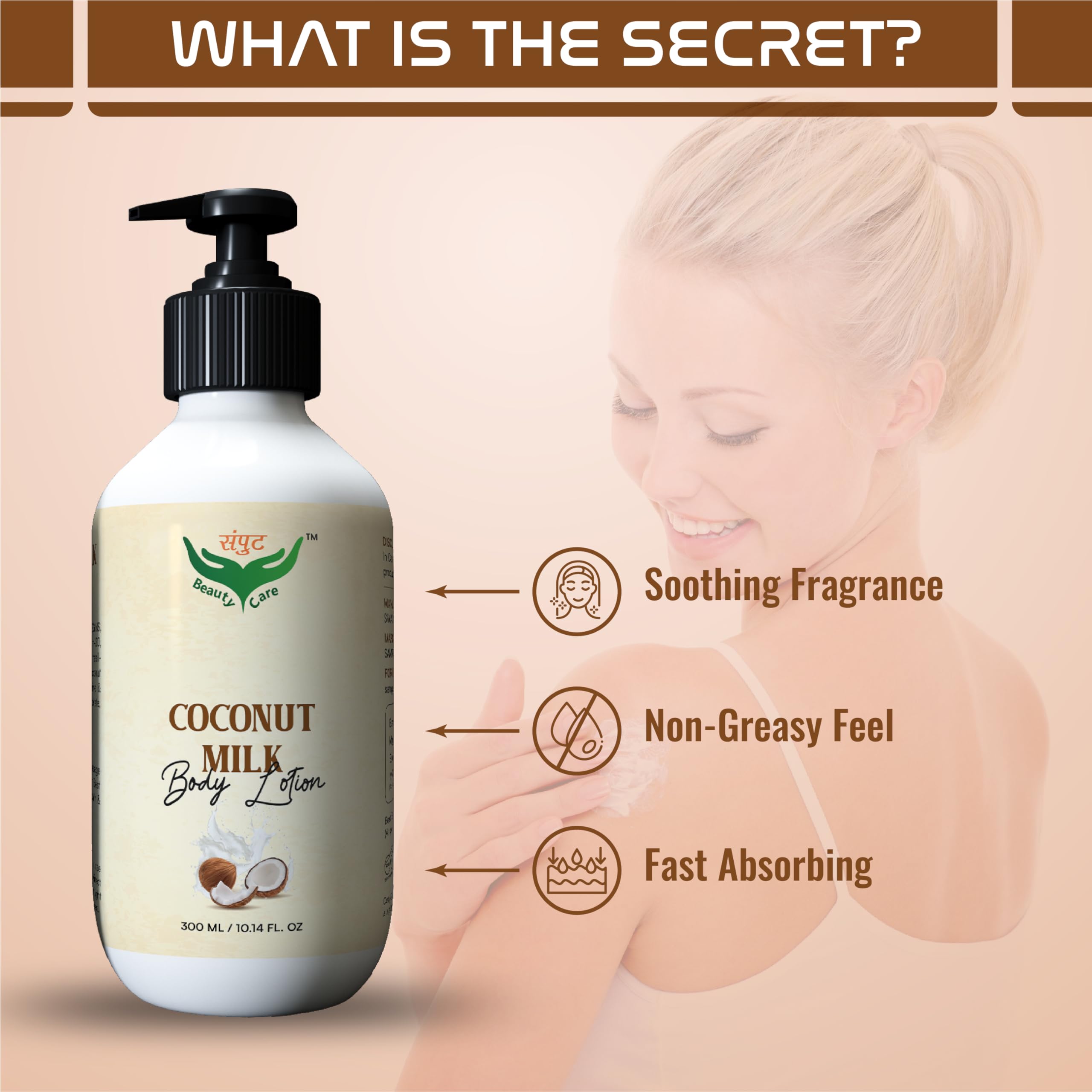 Organic Coconut Milk Body Lotion - Deep Nourishing & Skin Brightening Moisturizer Cream for Dry Skin, 300ml - Perfect for Daily Hydration & After-Sun Care