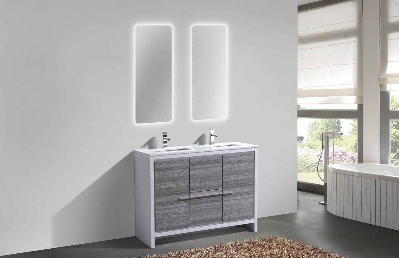 KubeBath Dolce 48 Inch Double Sink Bathroom Vanity with White Quartz Countertop & Ceramic Undermount Sinks - Freestanding Modern Vanity for Master Bathroom or Guest Bath