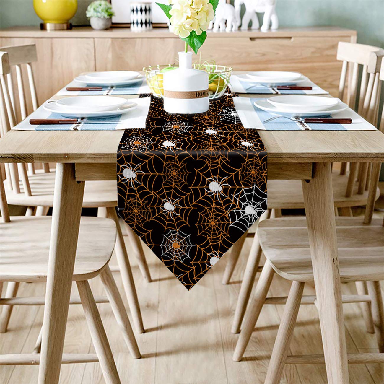 120-Inch Halloween Orange Spider Web Table Runner - Non-Slip Washable Farmhouse Dining Decor for Holiday, Party & Wedding | Perfect for Halloween Decorations, Thanksgiving Table Setting & Christmas Dinner Centerpiece