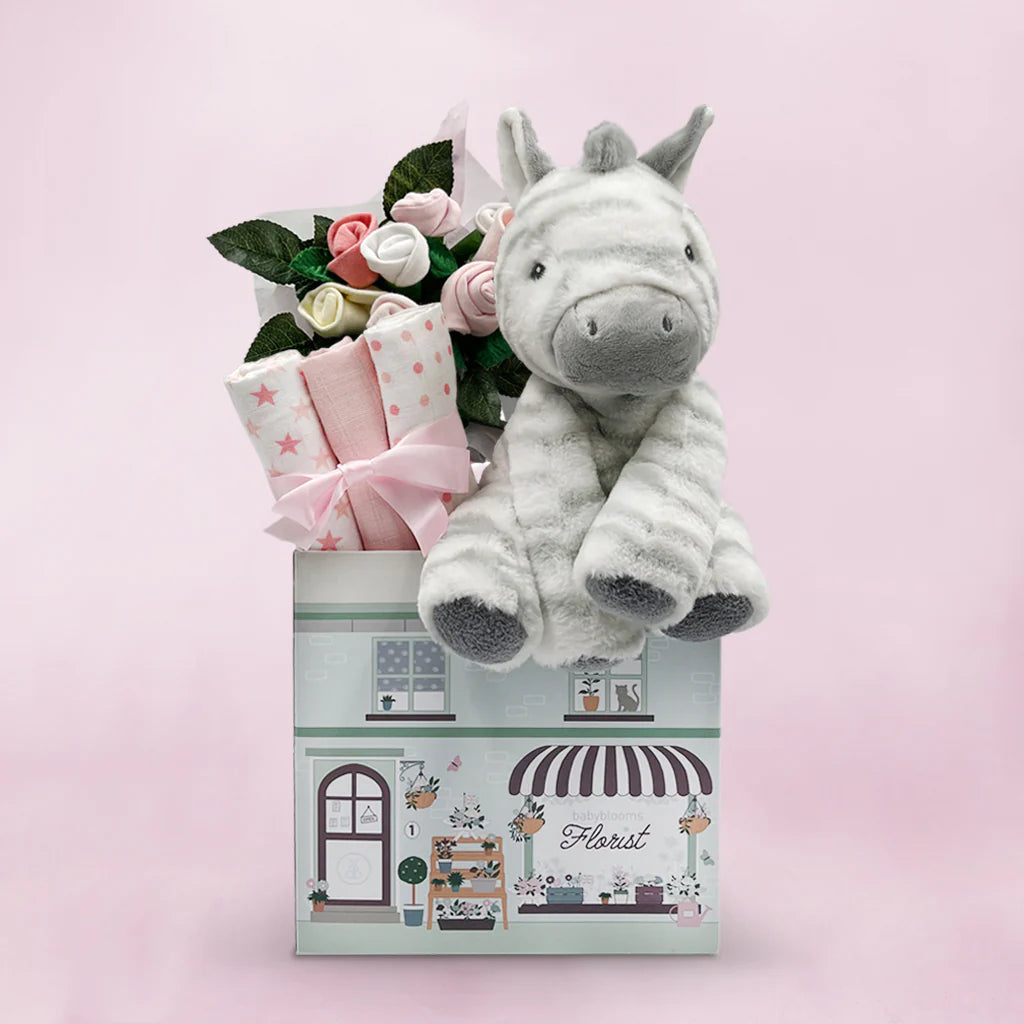 Zebra Welcome Girl Gift Box - Perfect Birthday, Baby Shower & Newborn Present - Cute Plush Toy & Keepsake Set (SKU: LBG1036) | Ideal for Nursery Decor, First Birthday Party Favors & Special Occasion Gifts