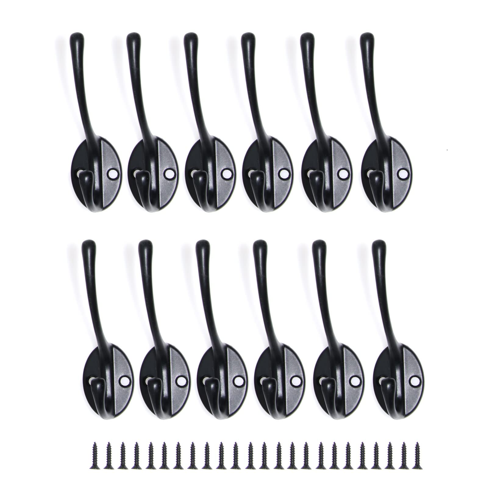 12-Pack Black Heavy-Duty Wall Hooks - Farmhouse Style Coat Hooks for Towels, Bags, Keys & Hats - Rustic Cabinet, Bathroom, Gym & Hallway Organizer - Perfect for Home & Office Storage Solutions