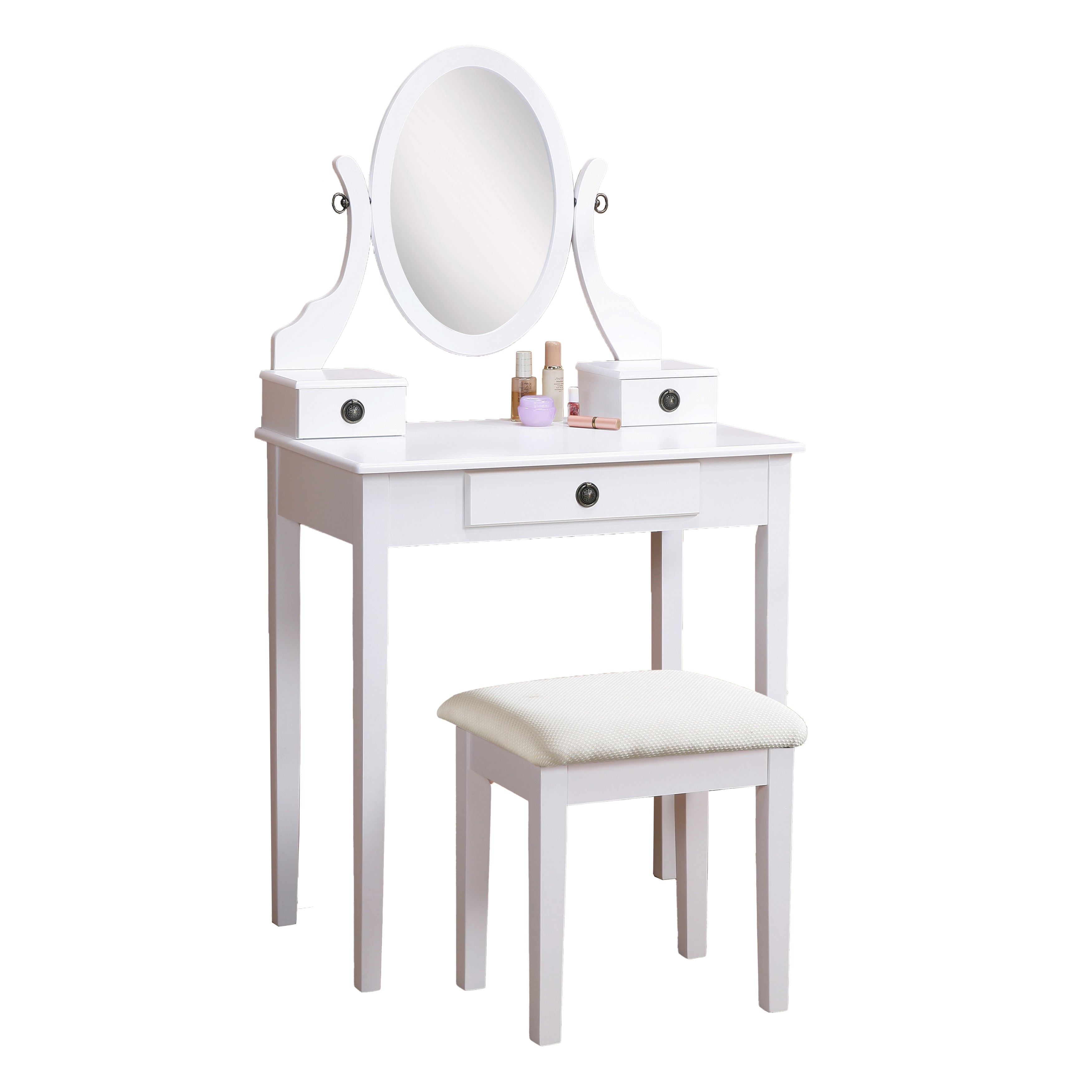 Roundhill Furniture Moniya Wood Makeup Vanity Table with Stool Set - Elegant Dressing Table for Bedroom, Bathroom & Salon Use