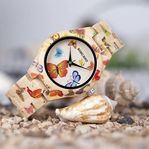 BOBO BIRD Women's Bamboo Wood Watch - Handmade Butterfly Engraved Casual Wristwatch for Women - Perfect for Everyday Wear, Office & Outdoor Activities