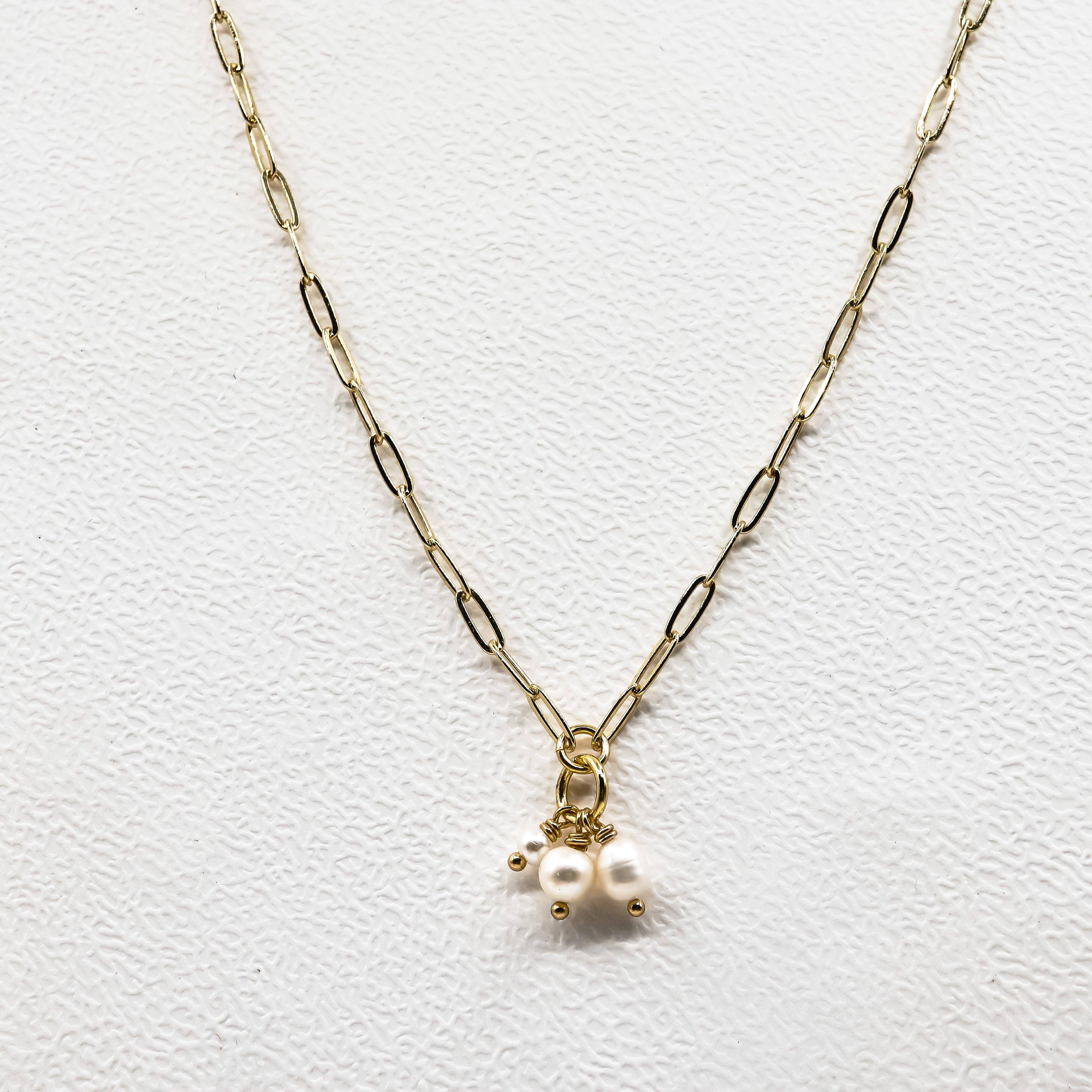 ROMALI 18K Gold Plated Paperclip Necklace with Freshwater Pearls - Dainty Petite Pendant Jewelry for Women, Perfect for Everyday Wear, Office, Date Night & Gift Giving