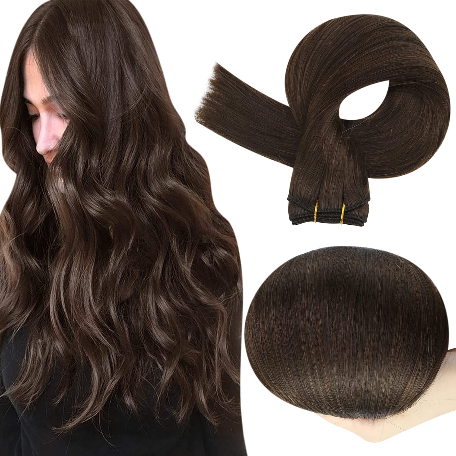 Premium Full Shine Brown Weft Hair Extensions - 100% Real Remy Human Hair Bundles & Dark Brown Clip-Ins for Natural Volume & Length | Perfect for Daily Wear, Parties & Special Occasions