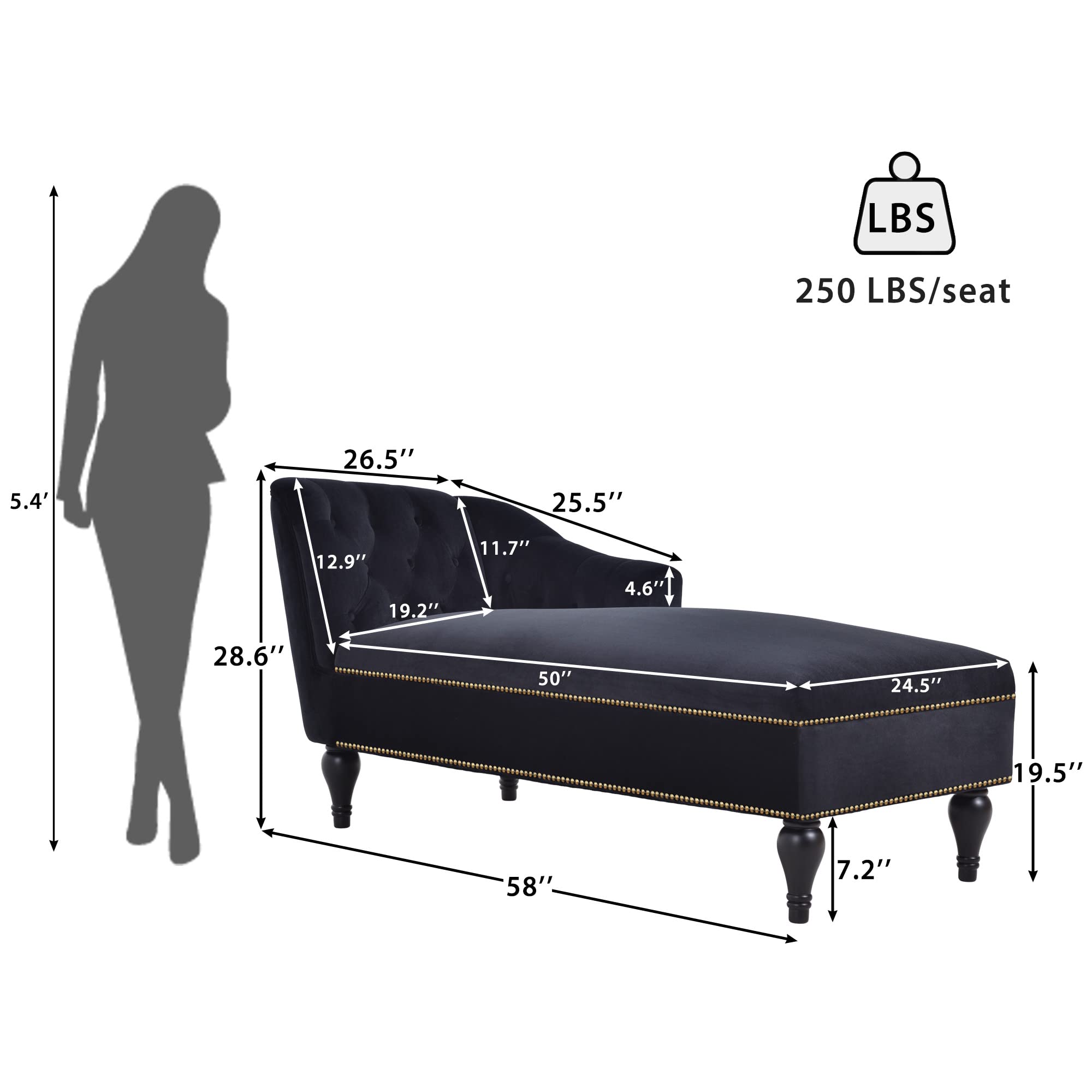 Luxury Velvet Chaise Lounge Sofa - 58
