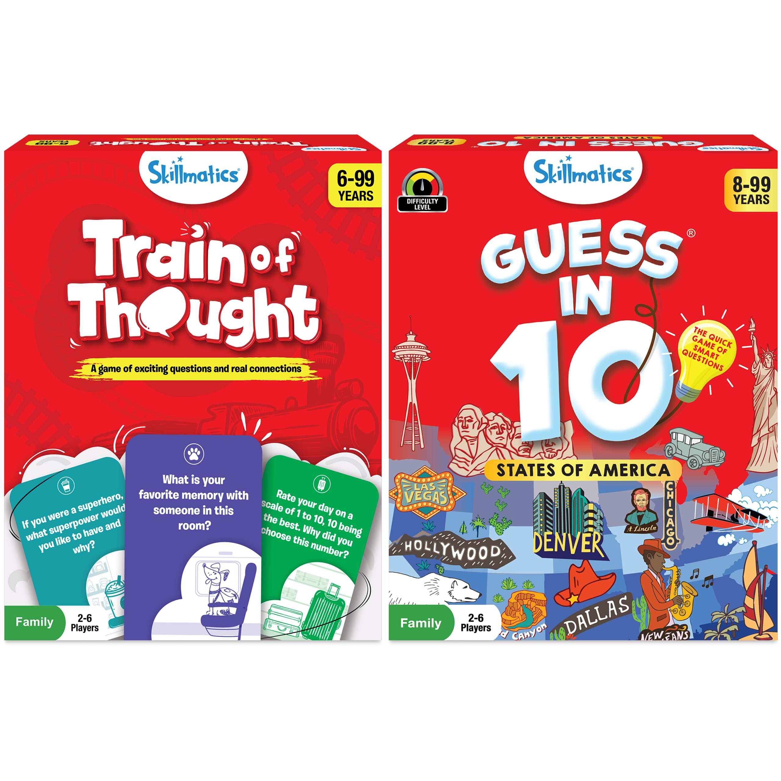 Skillmatics Train of Thought & Guess in 10 USA States Educational Board Game Bundle - Fun Family Games for Kids, Teens & Adults Ages 6+ - Perfect Birthday Gift for Boys & Girls - Great for Road Trips, Family Game Nights & Classroom Learning Activities