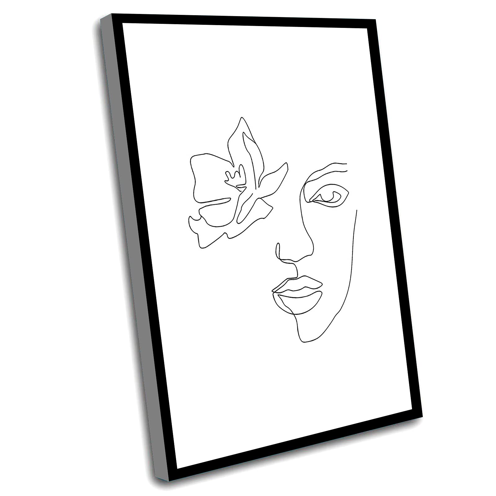Abstract Flower & Face Line Art Canvas Wall Decor - 12x16 Inch Framed Bathroom Art for Women | Perfect for Home, Office & Spa Decor
