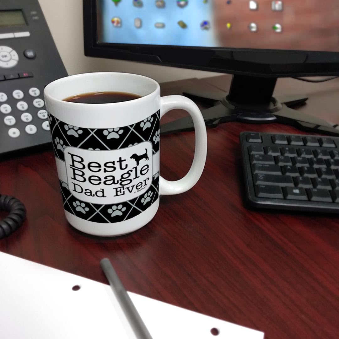 Best Beagle Dad Ever - 2 Pack 15oz Ceramic Coffee Mugs Set for Dog Lovers, Beagle Themed Gifts for Men - Perfect for Father's Day, Birthday & Office Use