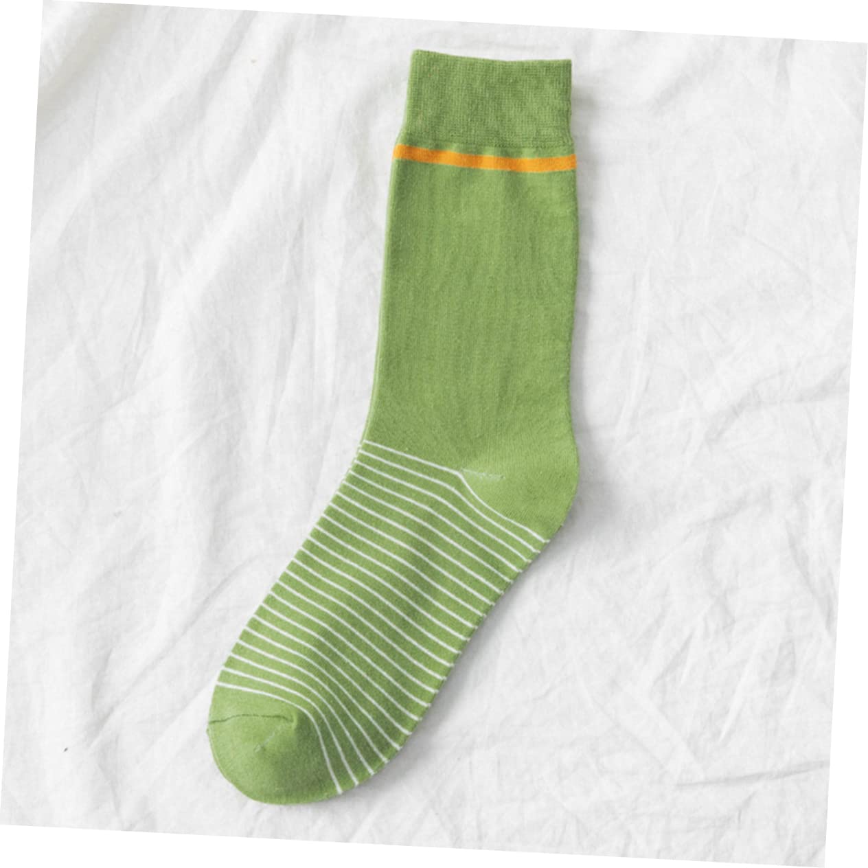 LIFKOME Women's Mid Crew Cotton Socks - Green Stripe Pattern, Comfortable Tube Stockings for Casual Wear, Running, and Everyday Use