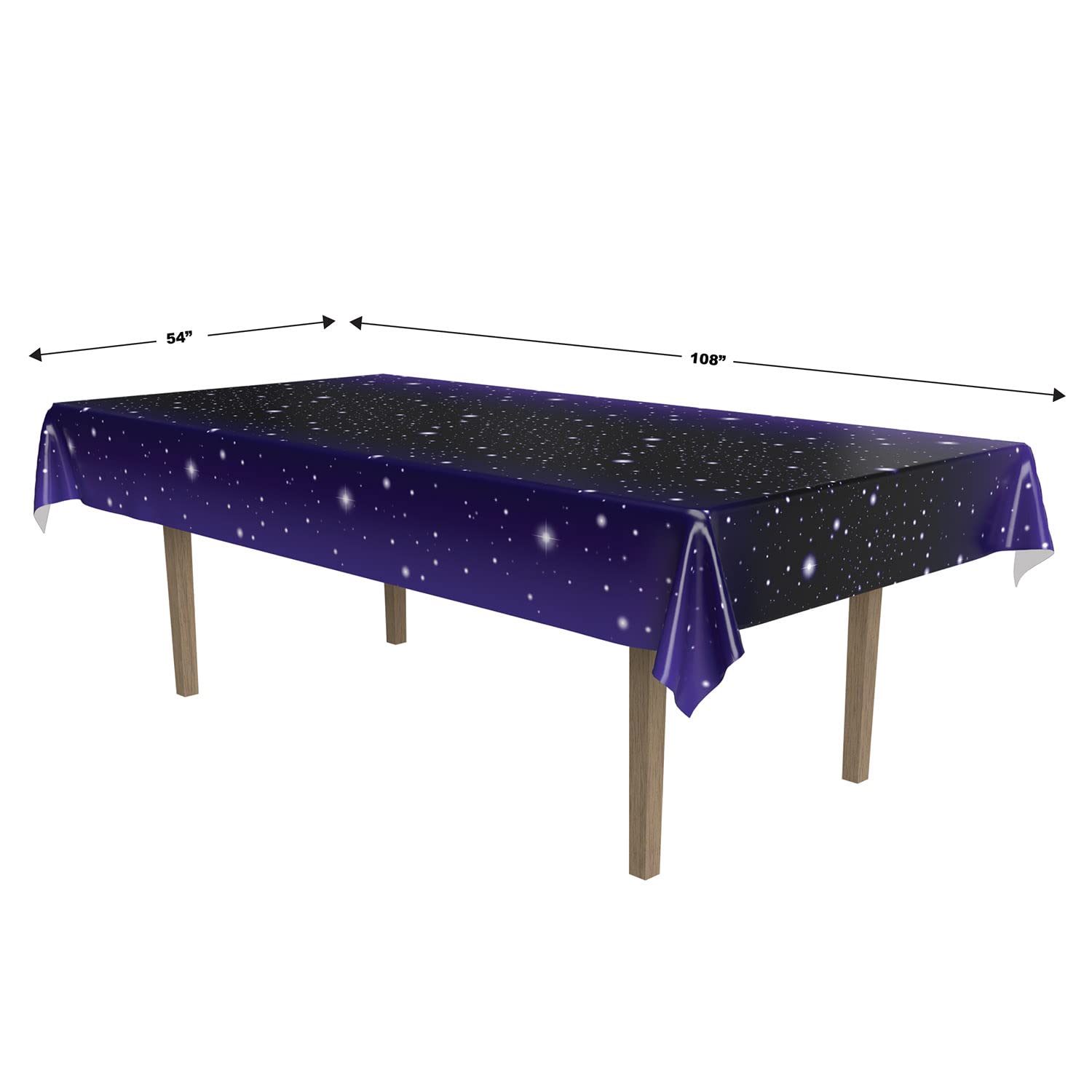 Beistle Starry Night Plastic Table Cover 54” x 108” – Galaxy Themed Party Decorations, Outer Space Birthday Supplies, Purple Star Tablecloth for Space Party, Kids Birthday, Baby Shower & Cosmic Themed Events