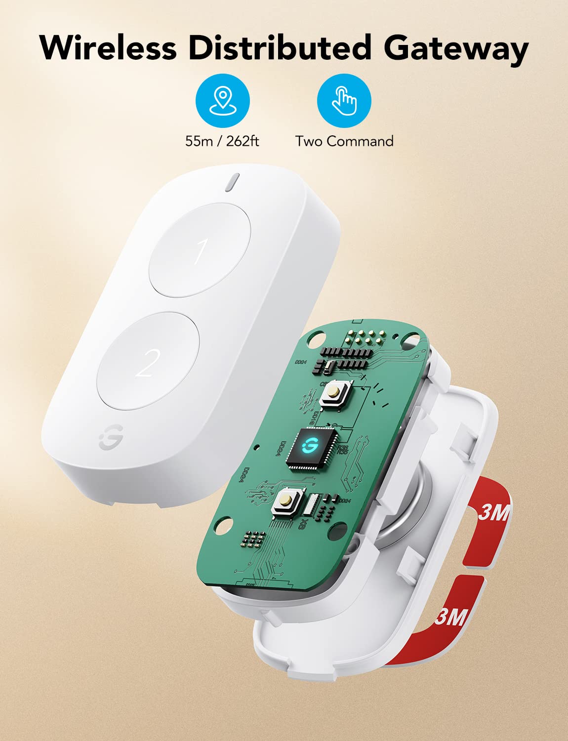 GoveeLife Smart Mini Double Button Switch - Wireless Remote Control for Multiple Devices, Battery Powered, Compatible with Most GoveeLife Smart Products | Perfect for Home Automation, Smart Lighting Control, and IoT Device Management