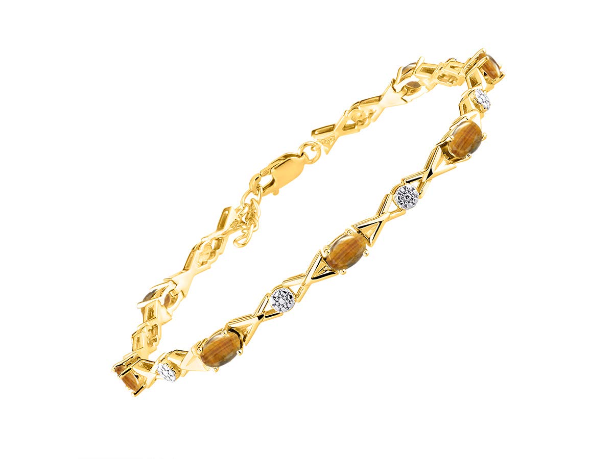 RYLOS Women's Yellow Gold Plated XOXO Hugs & Kisses Tennis Bracelet with Gemstones & Genuine Diamonds - Adjustable 7