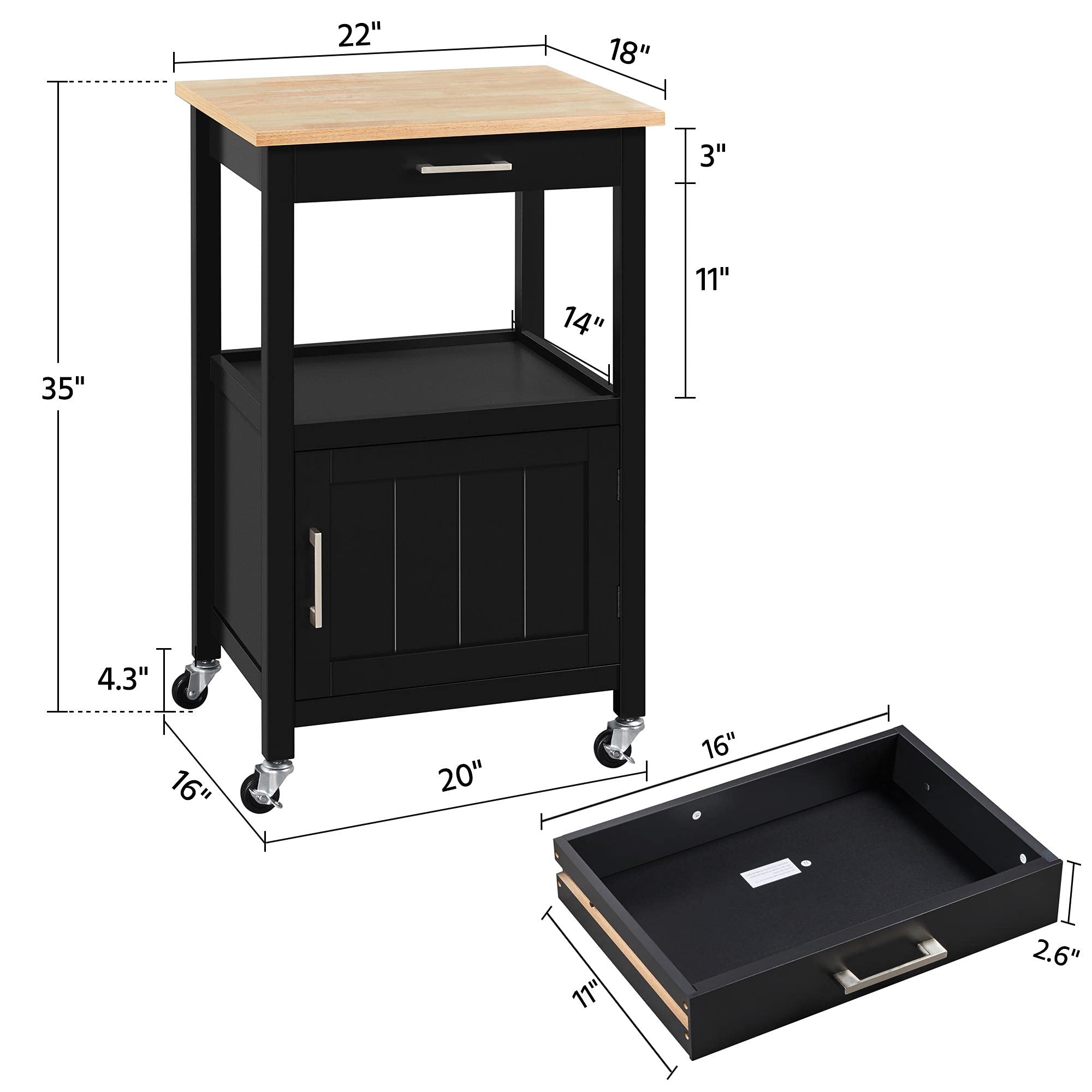 Topeakmart Kitchen Island Cart with Wood Top, Drawer & Storage Cabinet - Microwave Stand for Dining Room, Black - Perfect for Small Spaces, Kitchen Organization & Extra Counter Space
