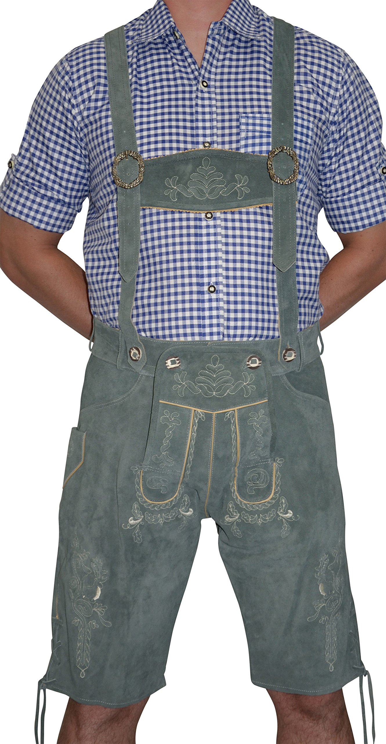 Authentic German Oktoberfest Lederhosen Shorts - 2-Piece Leather Set in Gray | Perfect for Oktoberfest, Beer Festivals & Bavarian Costume Parties