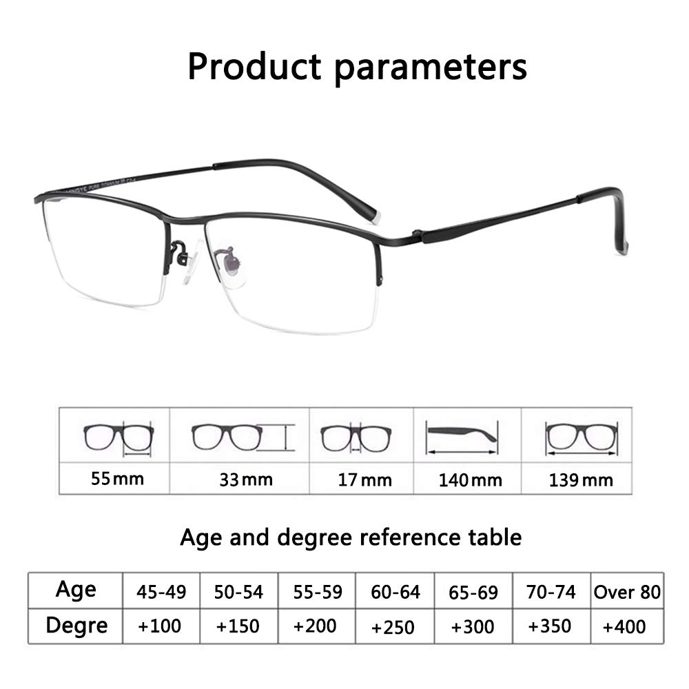 Progressive Multi-Focus Anti-Blue Light Reading Glasses for Men - Pure Titanium Frame Anti-Fatigue Computer Glasses (Black, +1.00) - Perfect for Office Work, Gaming & Digital Screen Use