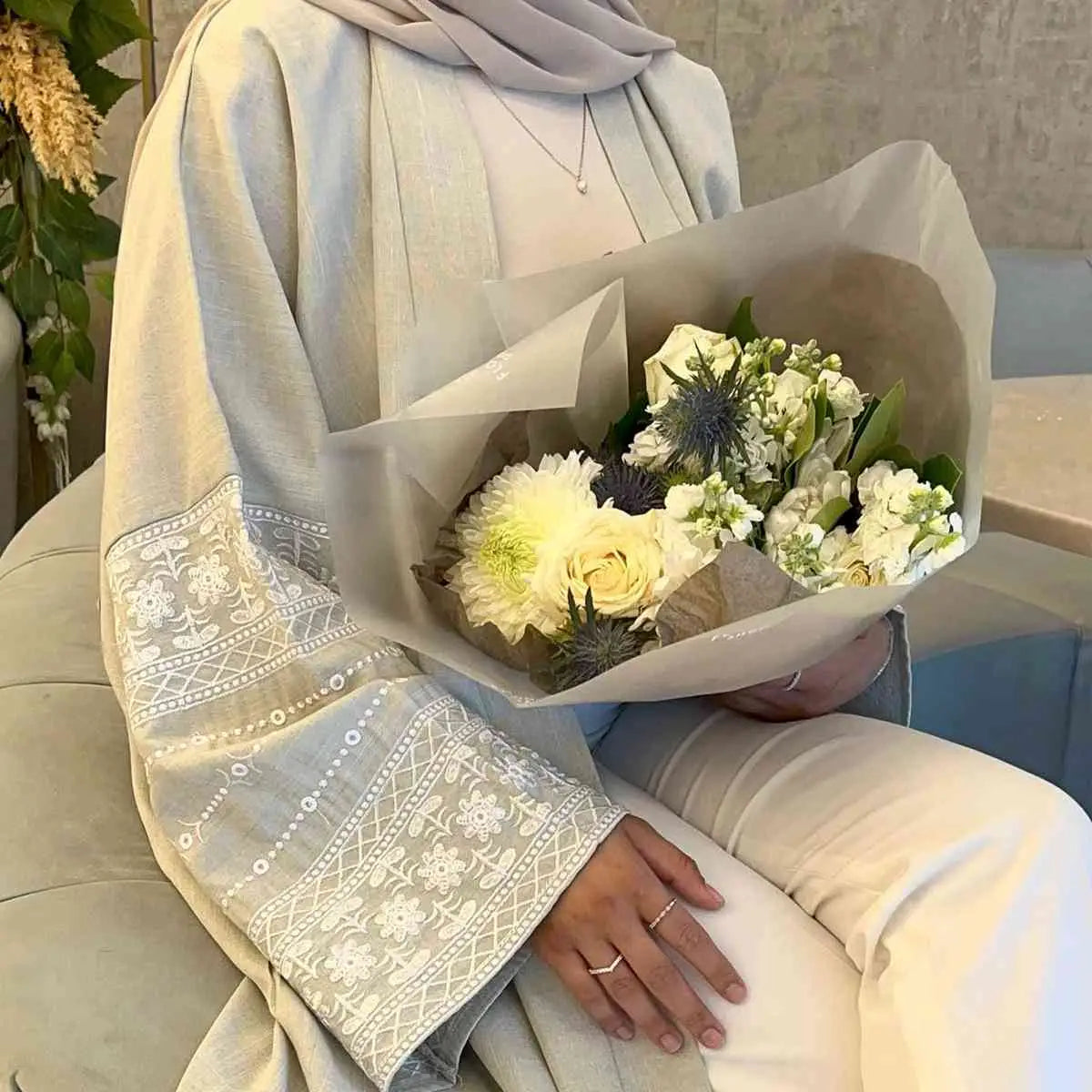 Elegant Embroidered Sleeve Cardigan Open Abaya Dress for Women - Perfect for Prayer, Modest Fashion & Special Occasions