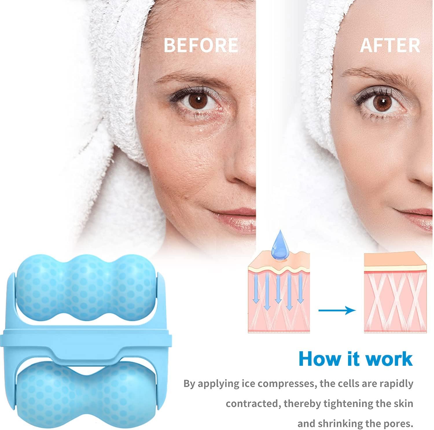 JICOOT 2-in-1 Upgraded Ice Roller for Face, Eyes, Neck & Body – Reduce Puffiness, Acne & Inflammation | Portable & Durable Skincare Tool | Reusable Facial Massager for Glowing Skin | Perfect Gift for Women – Use for Morning Routine, Post-Workout Recovery & Spa Relaxation