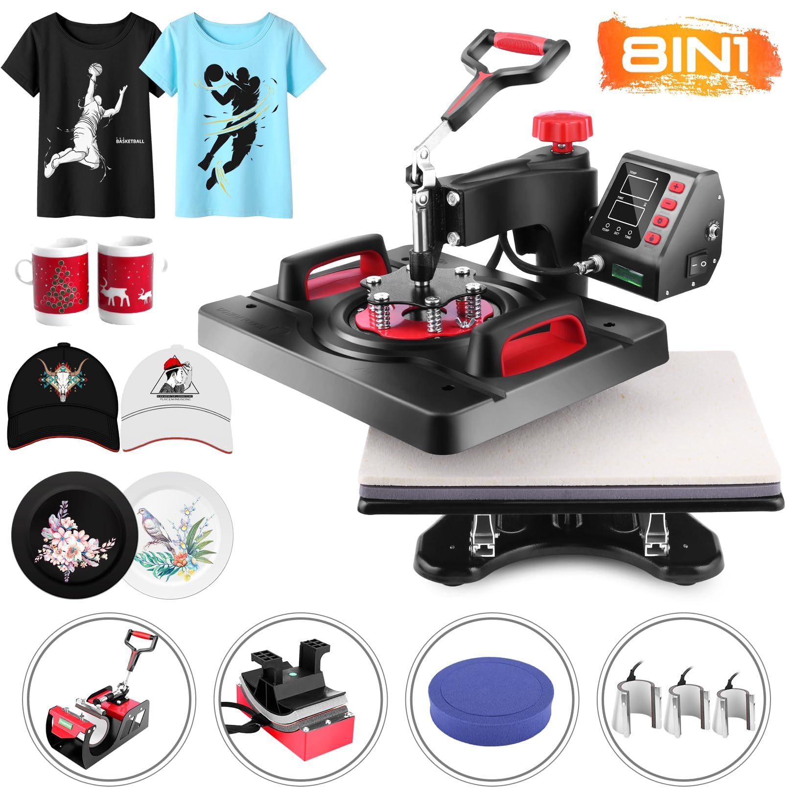 Upgraded 8-in-1 Digital Heat Press Machine 12x15 Inch - 360° Swing Away Multifunction Sublimation Transfer Machine with Tumbler Press for T-Shirts, Mugs, Hats & Plates - Perfect for Home & Commercial Use (DIY Crafts, Custom Apparel, Small Business Printing)