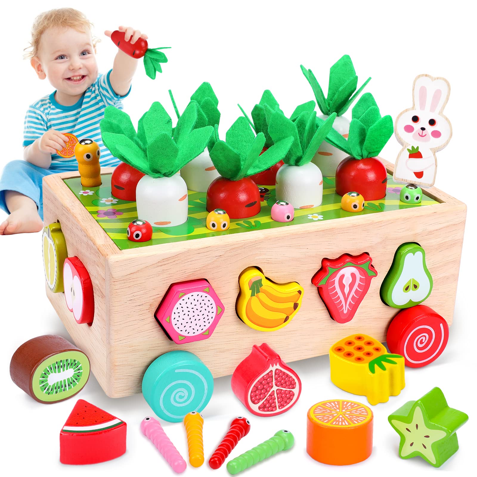 Montessori Wooden Carrot Toy - Fine Motor Skills Game for Toddlers 1-3 Years, Perfect for Preschool Learning & Christmas Gifts
