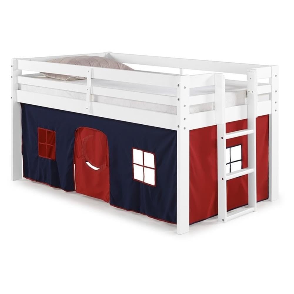 Roseberry Kids Twin Junior Loft Bed with Playhouse Tent - White Frame & Blue/Red Options | Space-Saving Bunk Bed for Small Rooms, Playful Sleep Solution for Toddlers & Kids