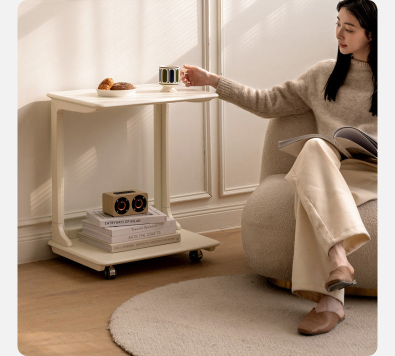 Birch Solid Wood Mobile Side Table - Lightweight Rolling End Table for Living Room, Bedroom, or Office - Perfect for Small Spaces and Easy Mobility