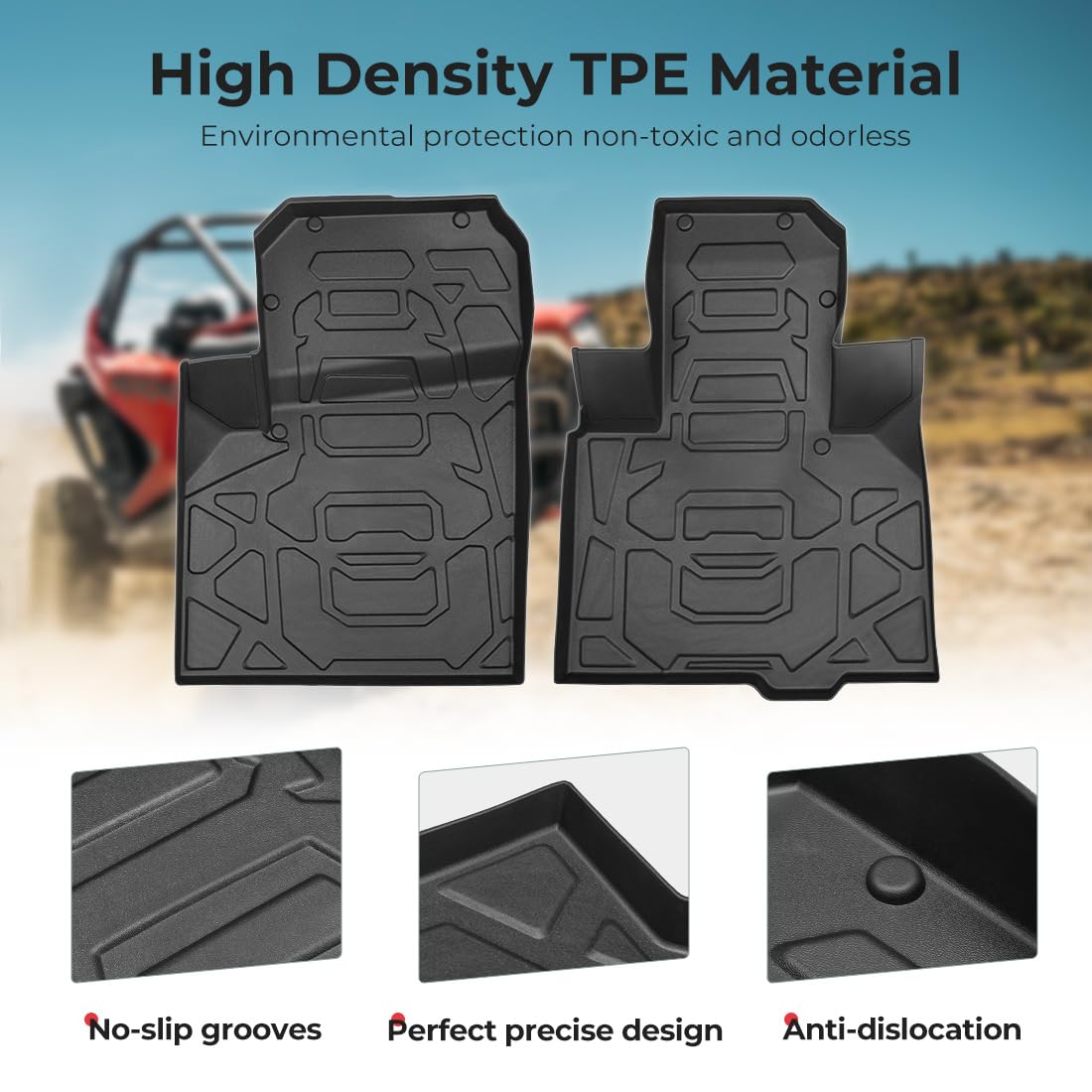 KEMIMOTO TPE Anti-Slip Floor Mats for Polaris RZR PRO XP 2020-2024 | All-Weather Protection, Durable Black Liners | Perfect for Off-Roading, Mud & Snow Adventures