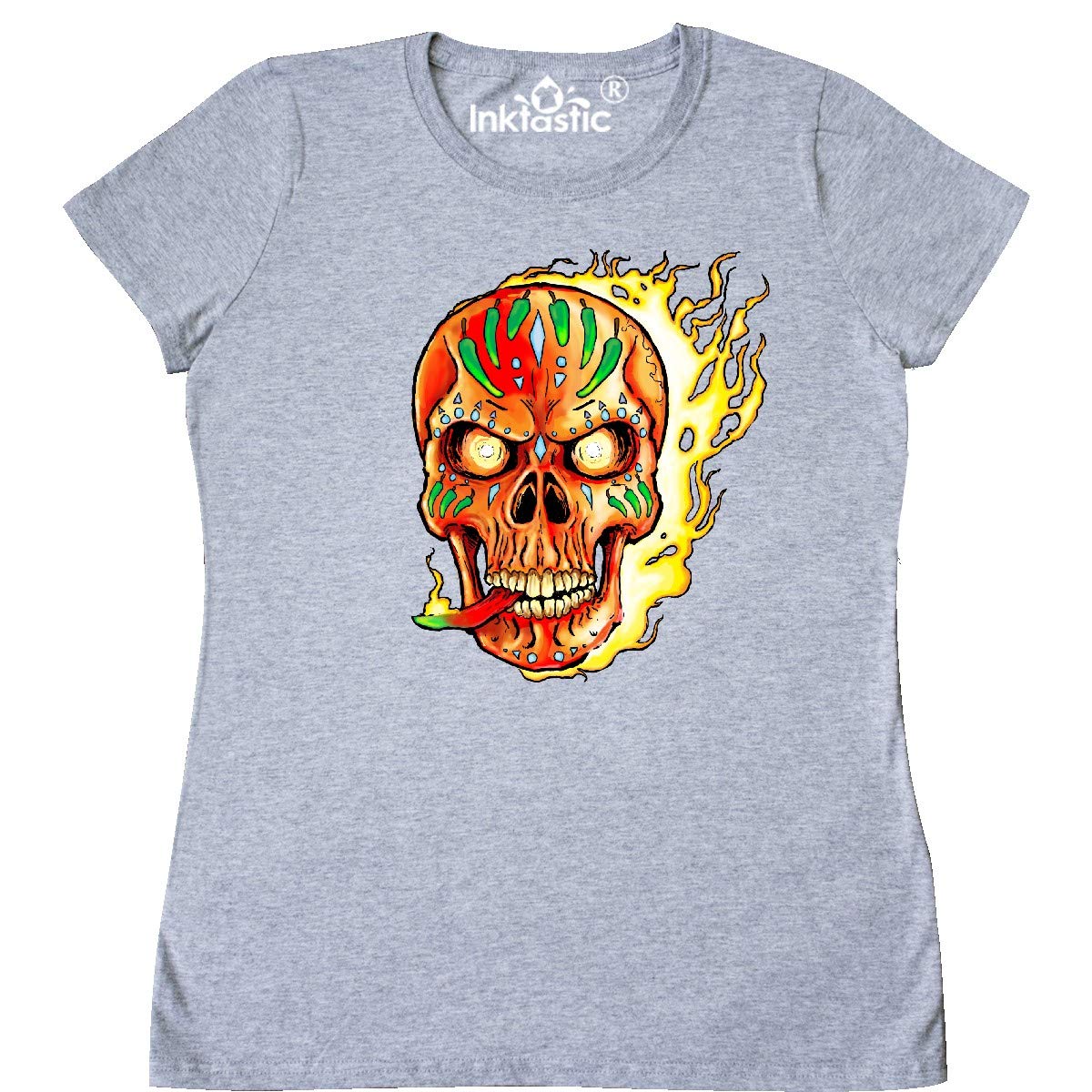 Hot Sauce Skull T-Shirt for Women - Trendy Graphic Tee with Flaming Pepper Design - Perfect for Casual Wear, Concerts, and Street Fashion