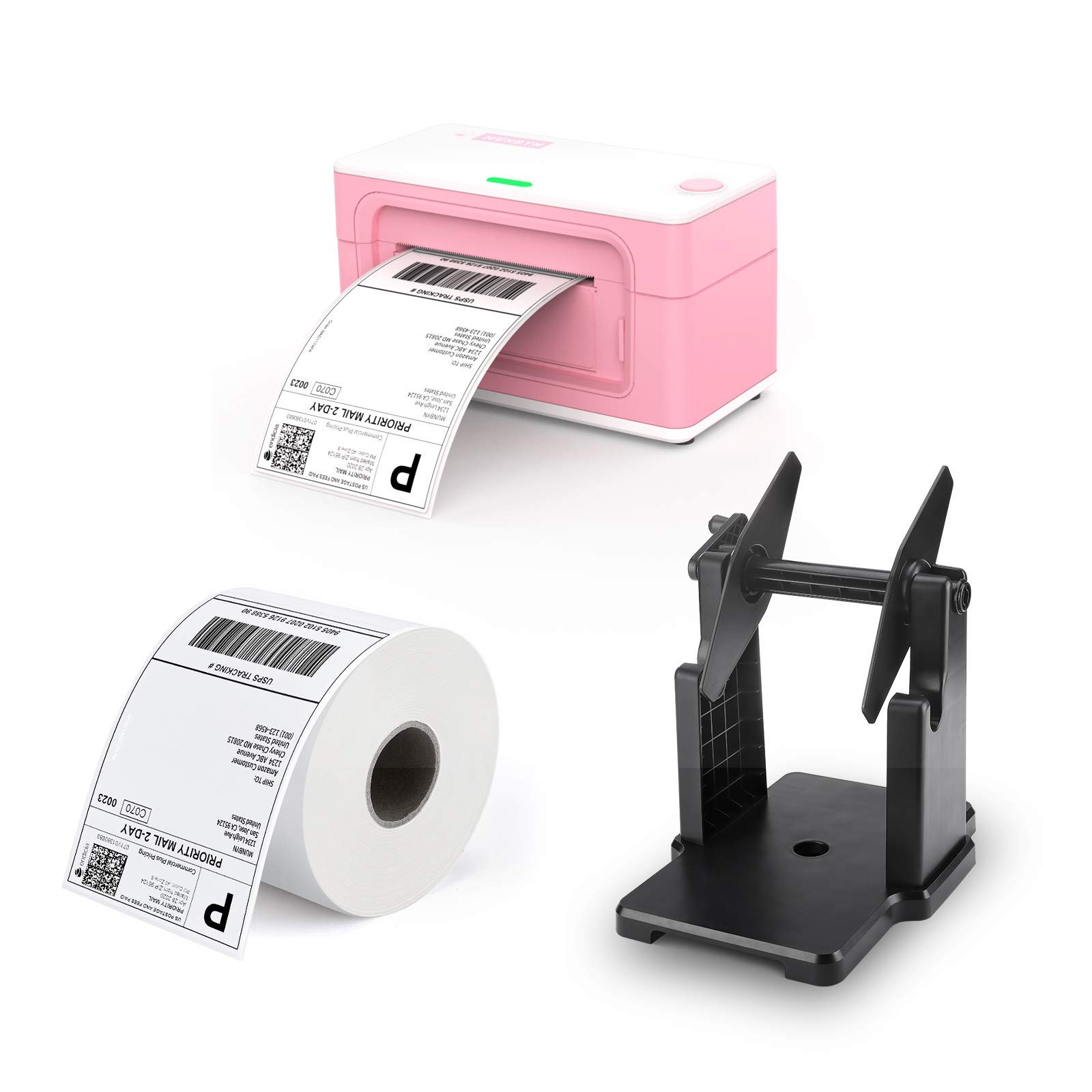 MUNBYN 2.0 Upgraded Pink Thermal Shipping Label Printer - Direct Thermal Label Maker with External Roll Holder for Etsy, eBay & Amazon Sellers - Perfect for Home Office & Small Business Shipping Needs