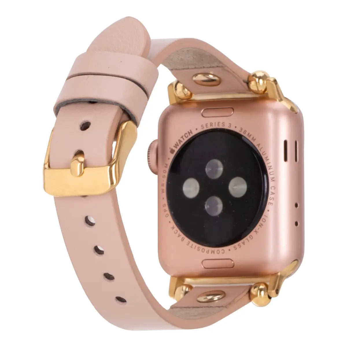 Ultra Slim Nude Pink Leather Apple Watch Band with Gold Rivet - Stylish & Comfortable for Women, Perfect for Workouts, Office & Everyday Wear