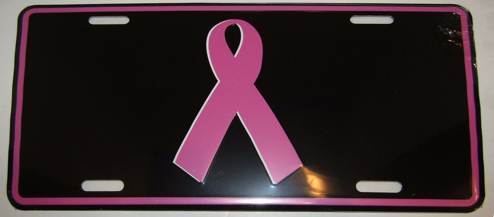 Ant Enterprises Pink Ribbon Breast Cancer Awareness Black License Plate Sign - 6x12 Inches - Perfect for Car, Wall Decor & Fundraising Events