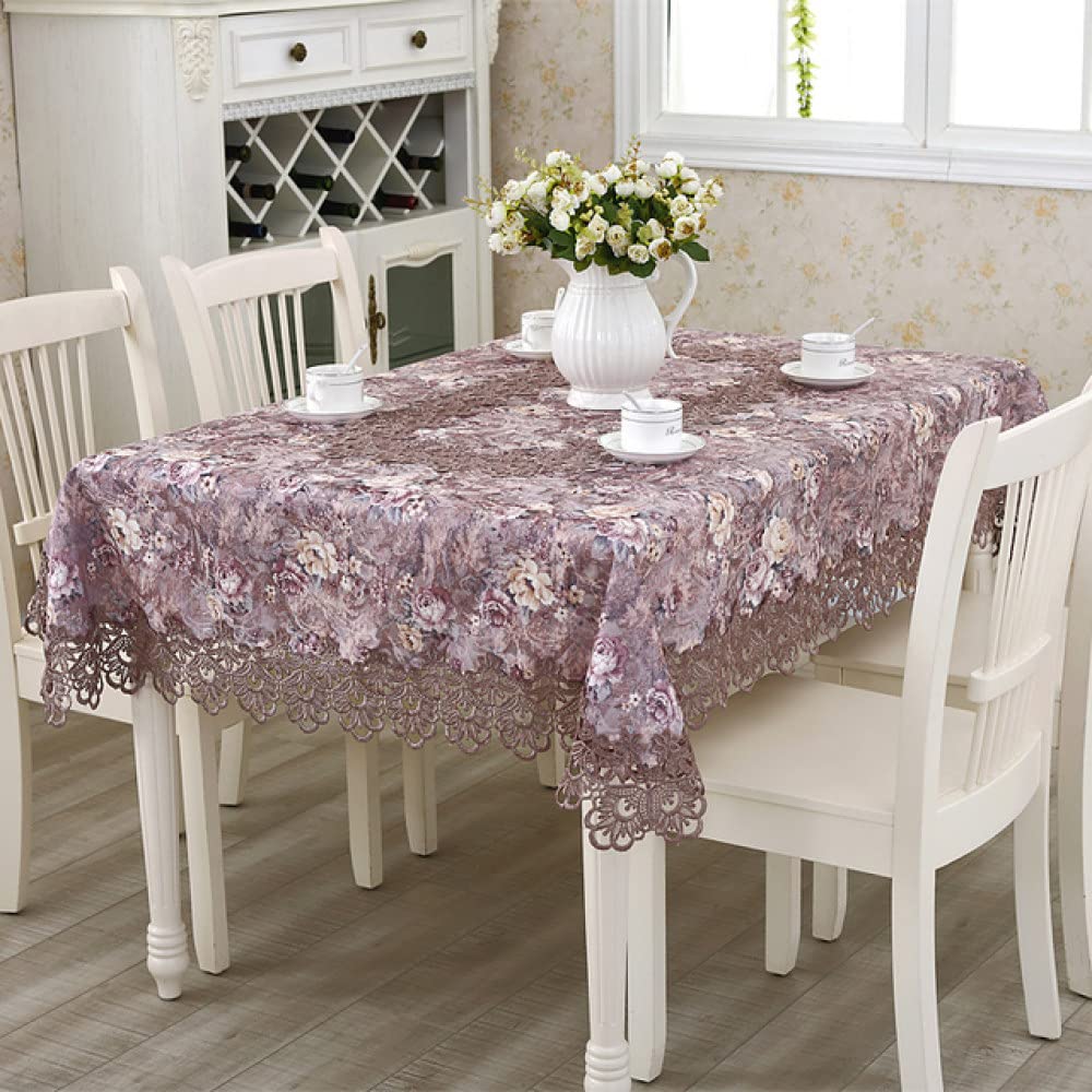 Elegant Purple European Lace Embroidered Tablecloth - 180cm Round Dining & Coffee Table Cover with Floral Design (HM1359 Style) - Perfect for Formal Dinners, Tea Parties & Home Decor