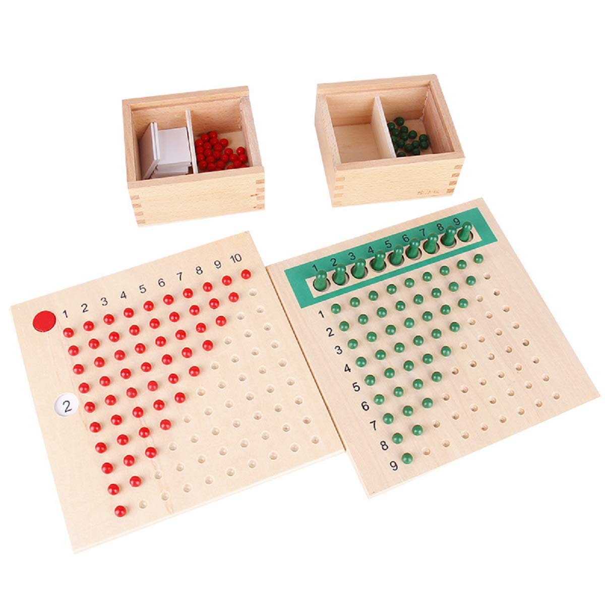 Montessori Wooden Math Learning Toy - Multiplication & Division Bead Board for Kids | Early Childhood Educational Teaching Aid | Perfect for Homeschooling & Classroom Activities (Red & Green)