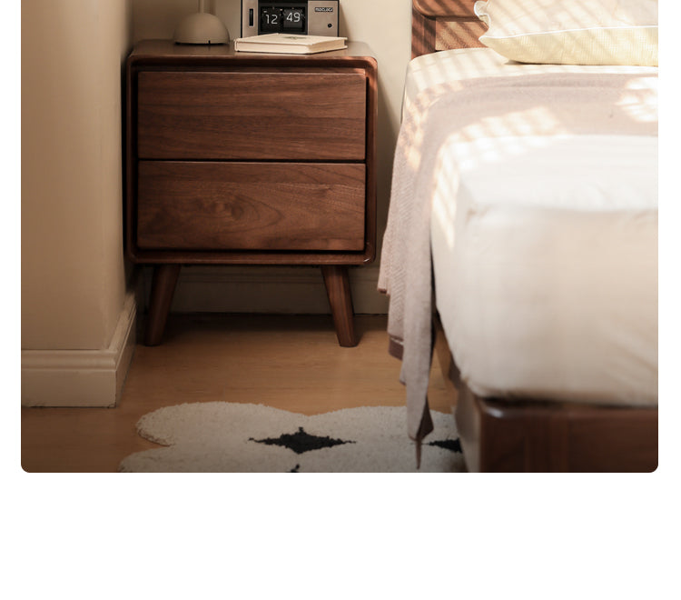 Solid Black Walnut Wood Classic Nightstand - Stylish Bedside Table for Bedroom, Living Room & Guest Room