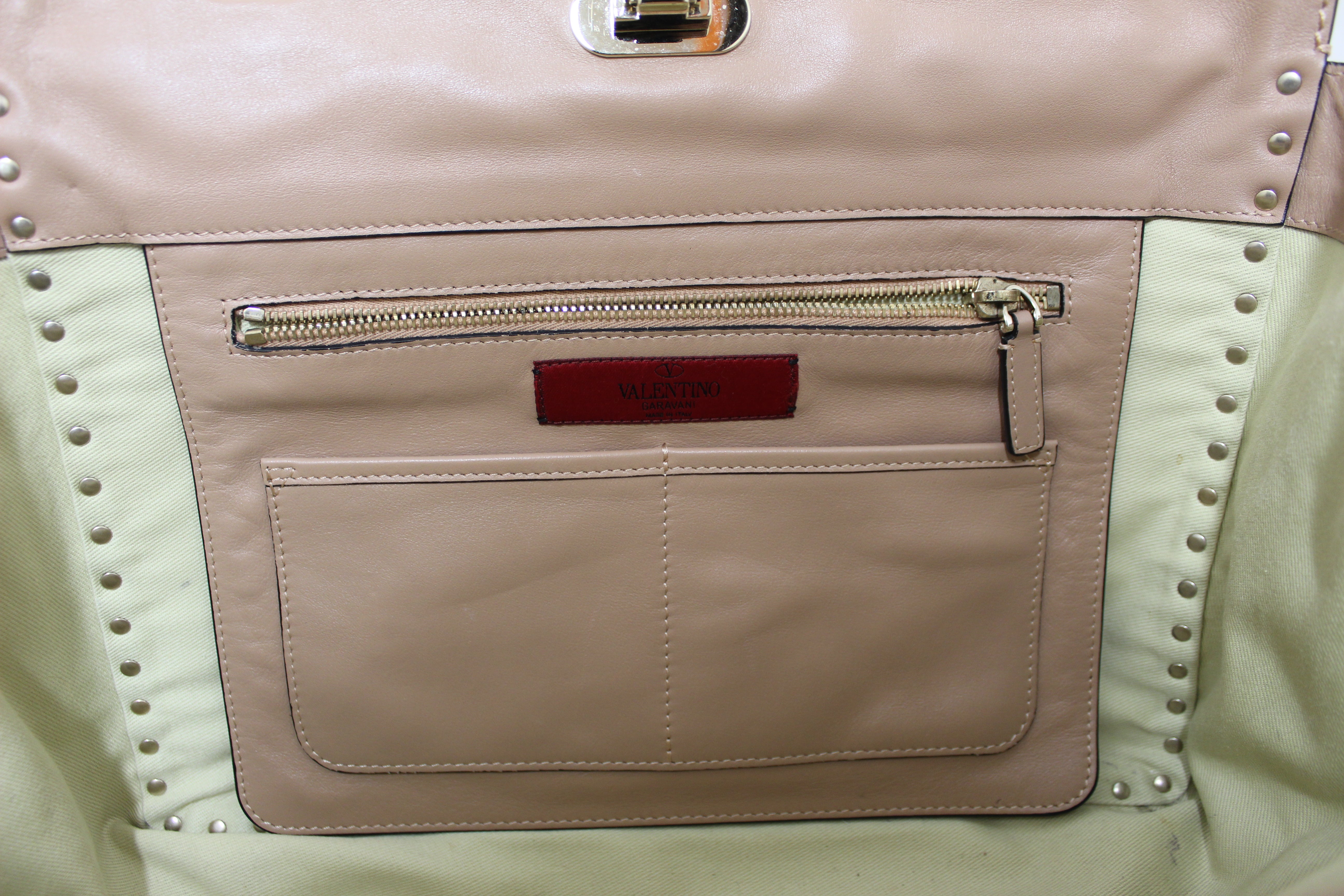 Authentic Valentino Medium Rockstud Beige Nappa Leather Tote Shoulder Bag for Women | Luxury Designer Handbag for Work, Travel & Everyday Use