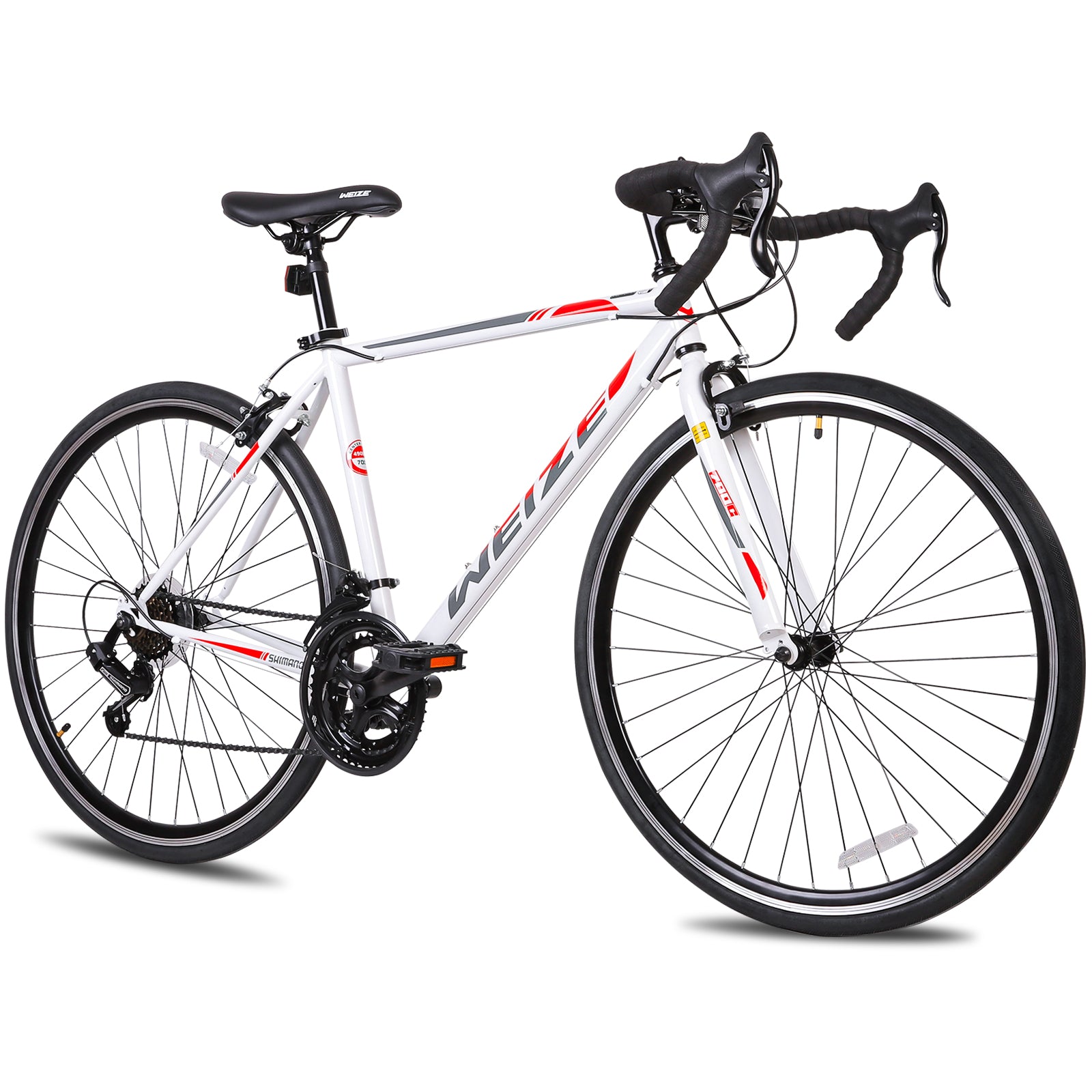 WEIZE 700C Road Bike - Shimano 14 Speed Commuter Bicycle with Drop Bar & Caliper Brakes - High Carbon Steel Hybrid Bike for Men & Women - Perfect for Urban Commuting, Fitness Riding & Weekend Adventures (White)