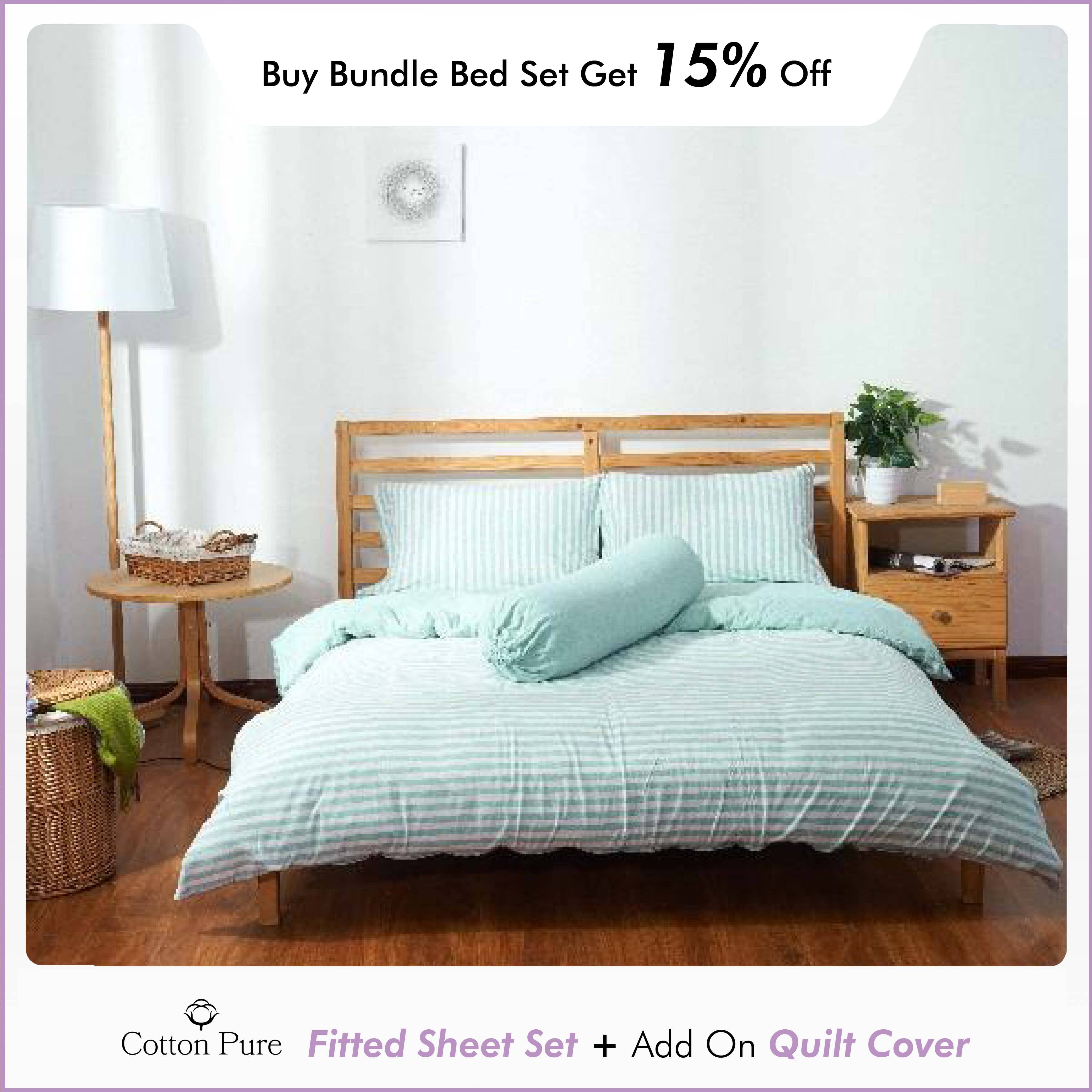 Premium 100% Cotton Fitted Sheet Set - Pale Green Striped Jersey Knit Bedding - Soft Breathable Sheets for Comfortable Sleep & Bedroom Decor
