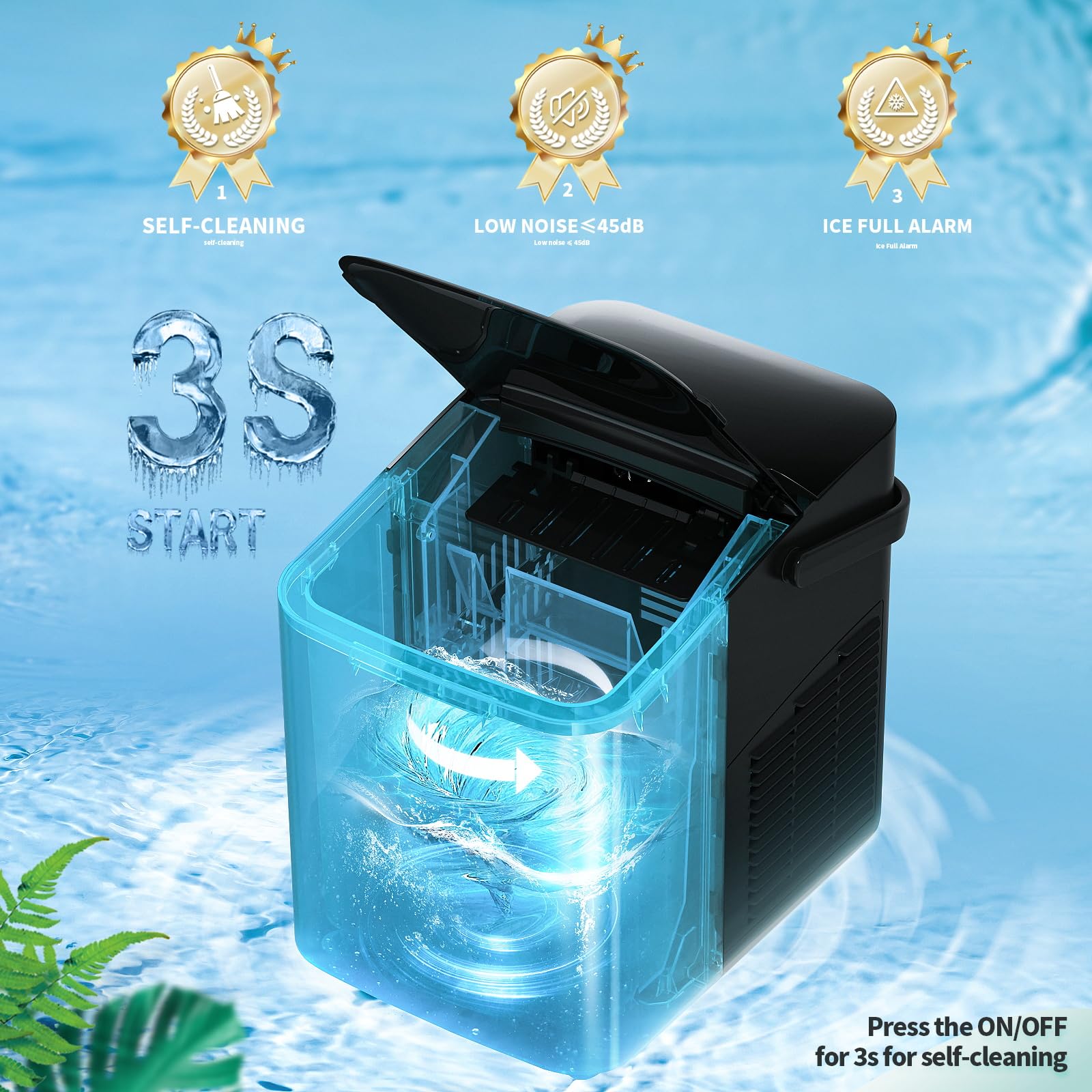 ZAFRO Portable Countertop Ice Maker - 26.5lbs/24H Fast Ice Production, 9-Minute 8-Bullet Ice, Self-Cleaning with Handle & Basket (Black) - Perfect for Home Kitchen, Office, RV & Outdoor Parties