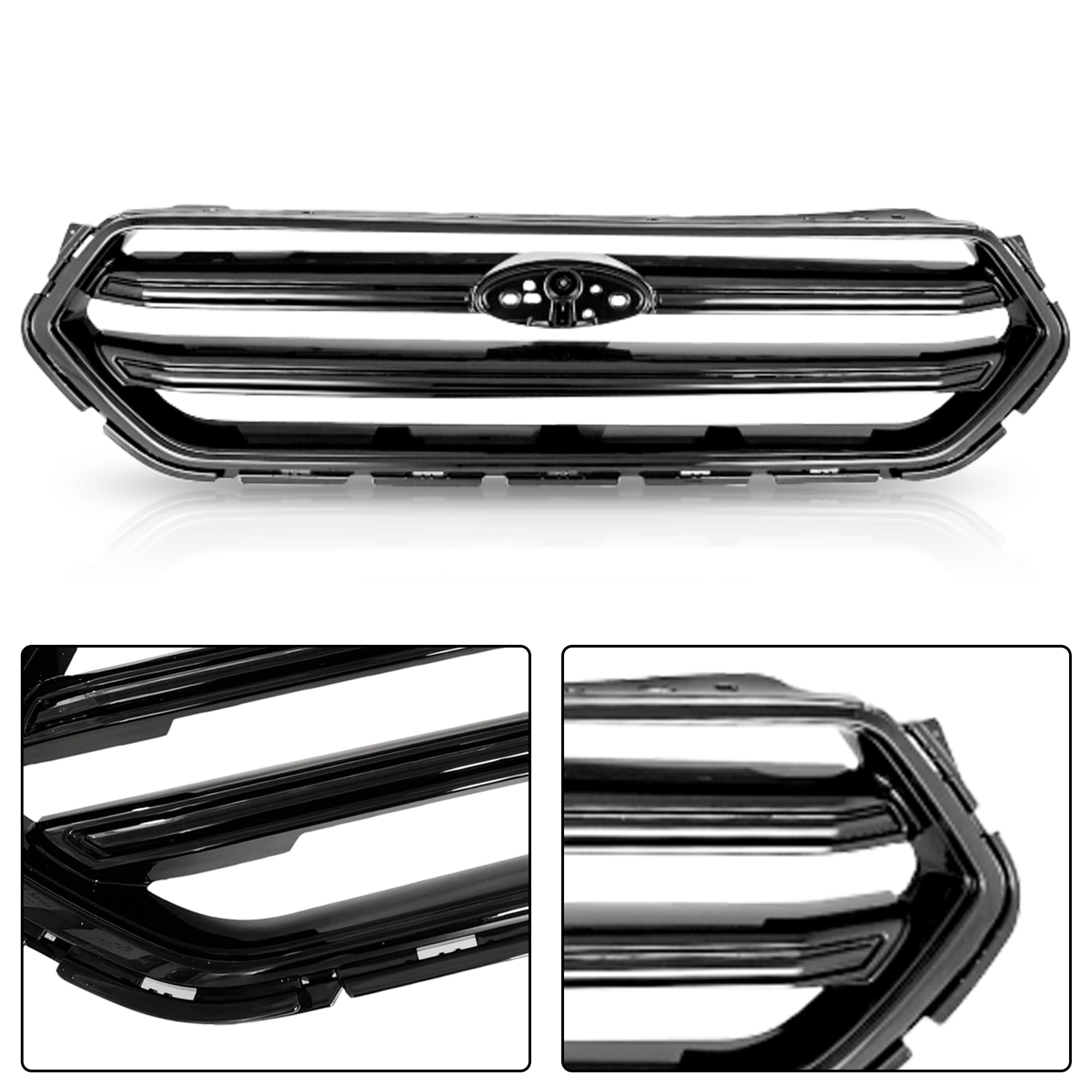 2017-2018-2019 Ford Escape Front Upper Bumper Grille - Glossy Black Replacement (Part #GJ5Z8200B) | Perfect for Off-Roading & Custom Car Upgrades