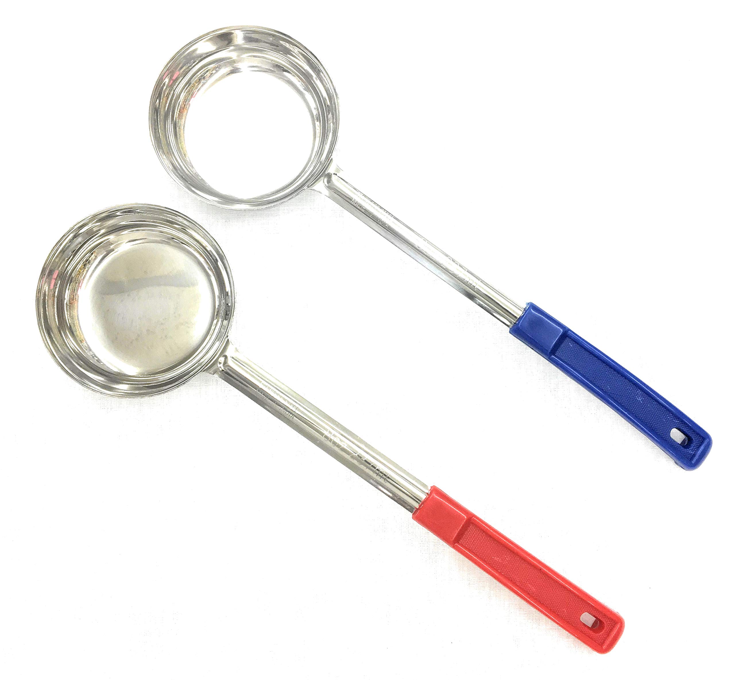 6 oz Commercial Stainless Steel Portion Control Spoodle with Blue & Red Handle - Kosher Certified for Professional Kitchens, Restaurants & Food Service - Perfect for Scooping, Serving & Portioning Soups, Sauces & Side Dishes