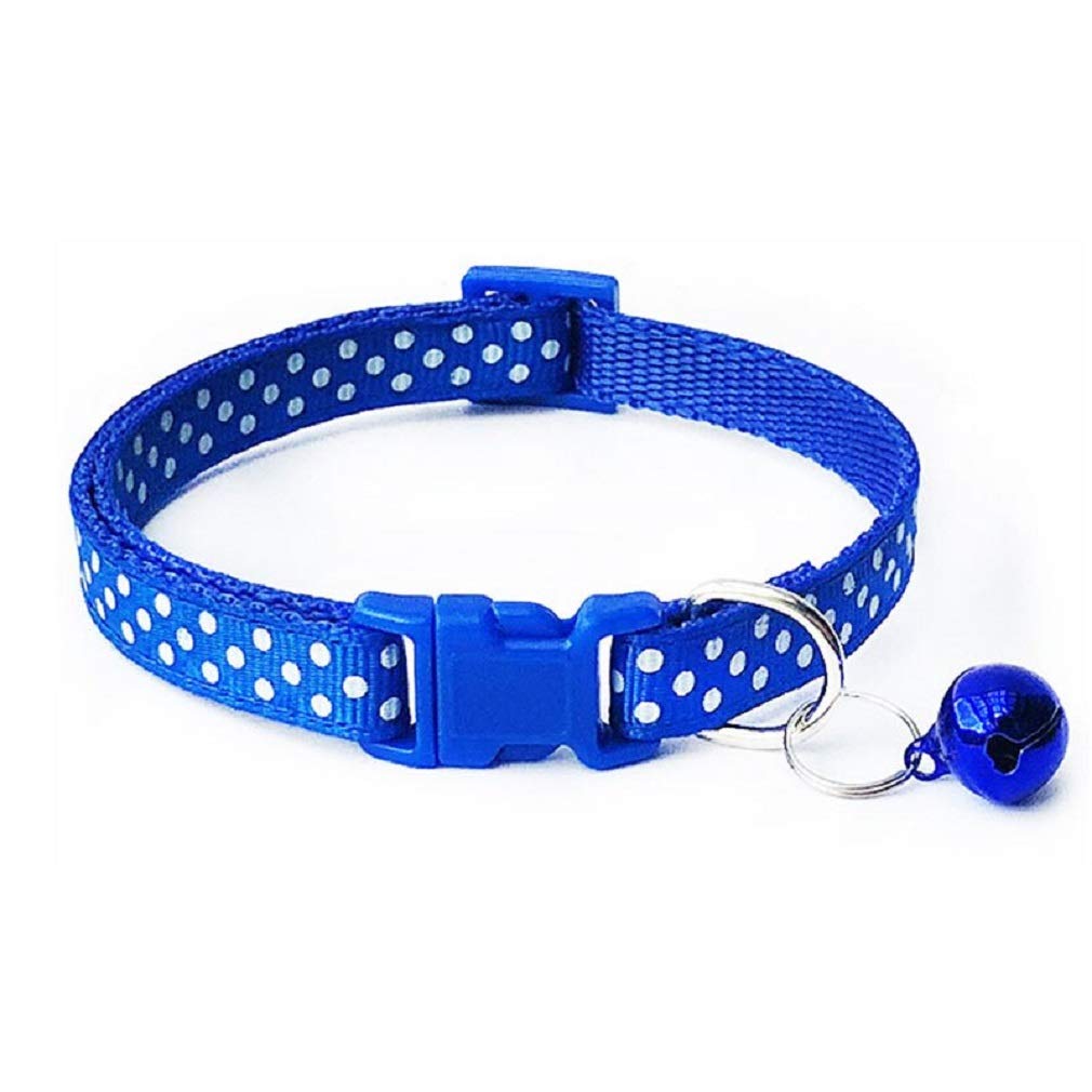 Adjustable Cartoon Pattern Pet Collar with Bell for Cats & Dogs - Blue Dots Design | Perfect for Daily Walks, Training & Pet Safety