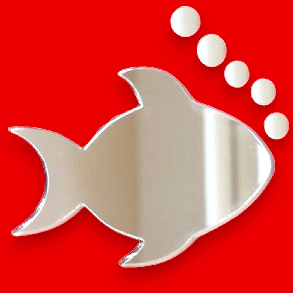 Fish Mirror & Five Bubble Mirrors 20cm x 15cm - Decorative Wall Mirrors for Bathroom, Bedroom, and Living Room Decor