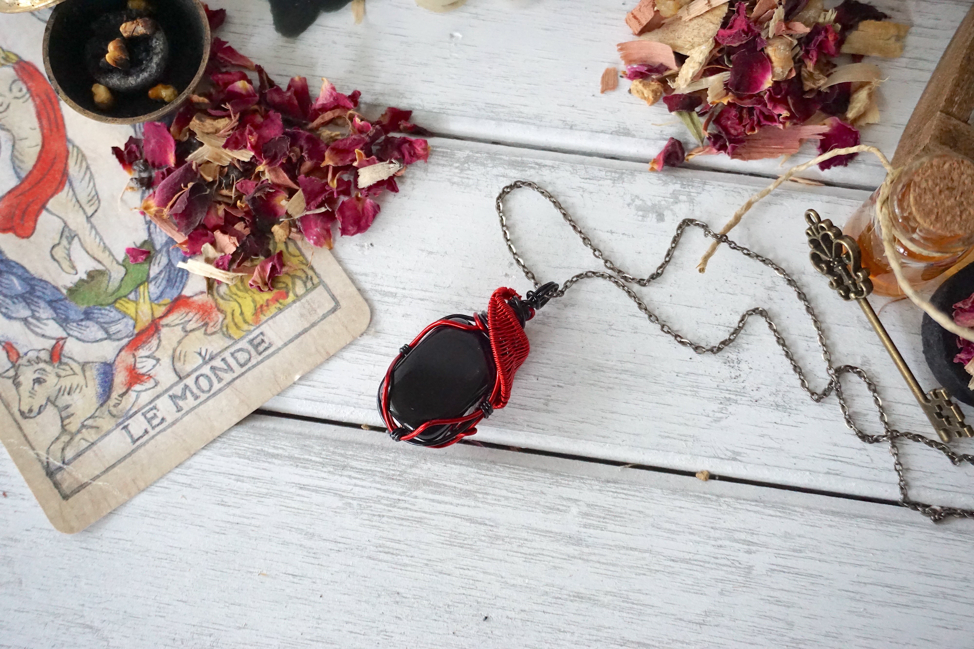 Aura Obsidian Collection - Obsidian Red Necklace for Women, Genuine Black Obsidian Stone Pendant, Healing Crystal Jewelry for Protection & Positive Energy | Perfect for Meditation, Yoga & Spiritual Gifts