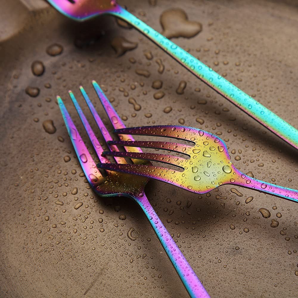6-Piece Stainless Steel Rainbow Dinner Forks Set - 8.4