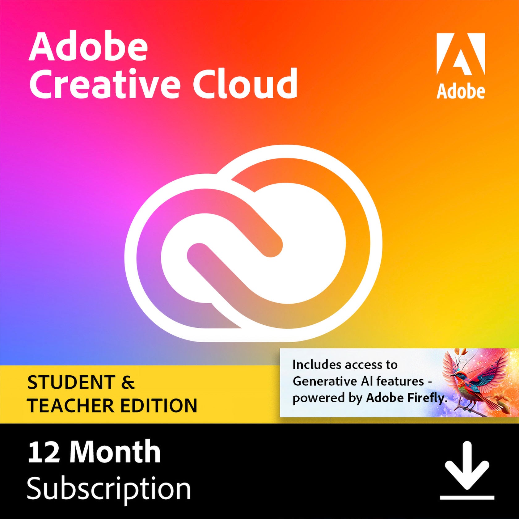 Adobe Creative Cloud Student & Teacher Edition - 12 Month Subscription with Exclusive Bonus | Graphic Design, Video Editing & Photography Software for Students & Educators | Perfect for School Projects, Creative Work & Online Learning